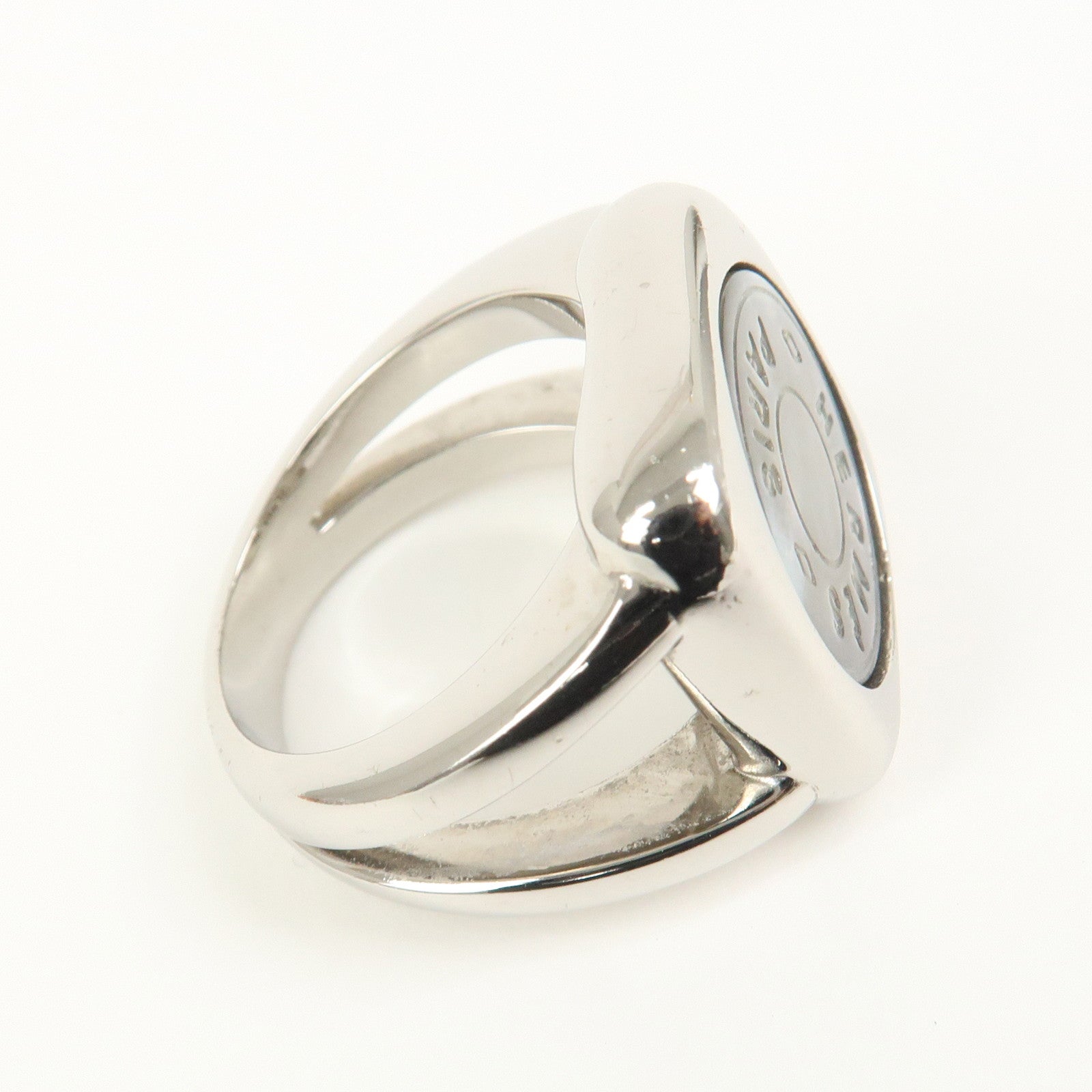 HERMES Sellier Shell Metal Ring Silver #53 US7