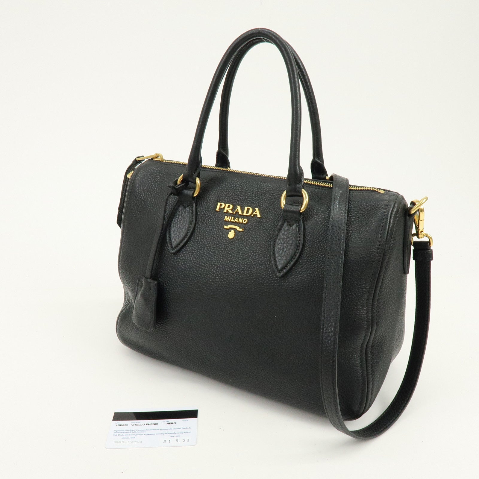 PRADA Leather 2Way Bag Hand Bag Shoulder Bag Black 1BB023