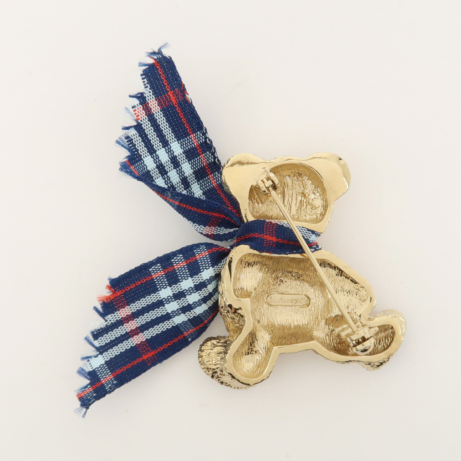 BURBERRY Plaid Metal Brooch Bear Gold