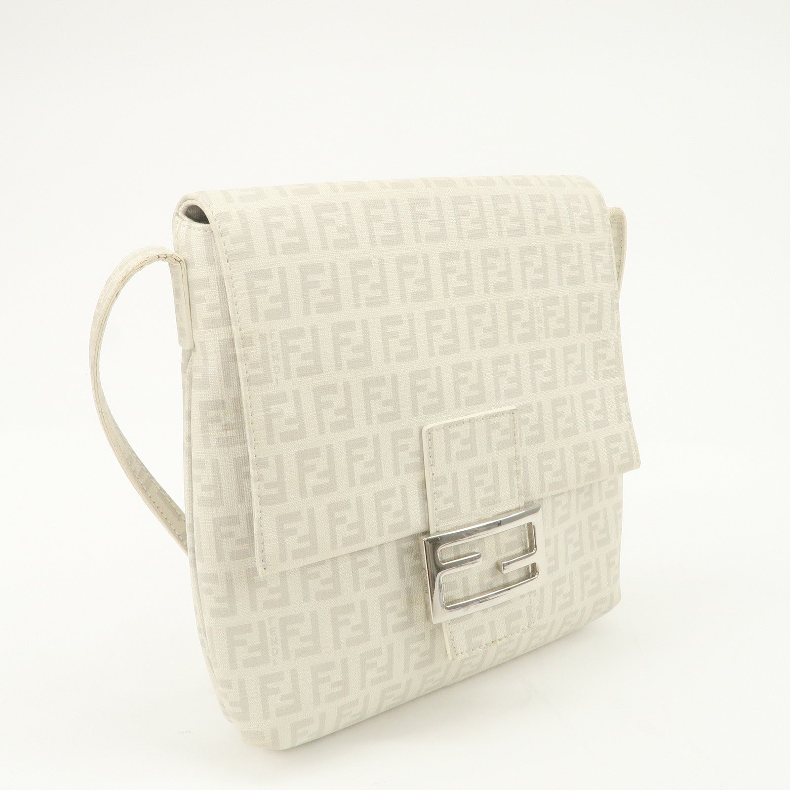 FENDI Zucchino PVC Leather Shoulder Bag Crossbody Bag White 8BT075