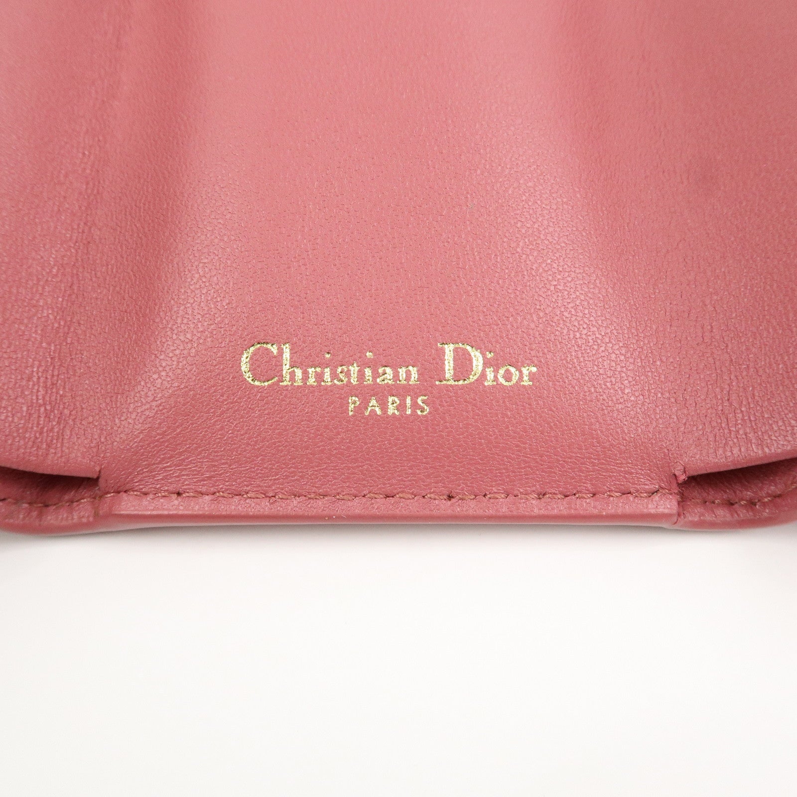 Christian Dior Logo Leather Tri-fold Small Compact Wallet Pink