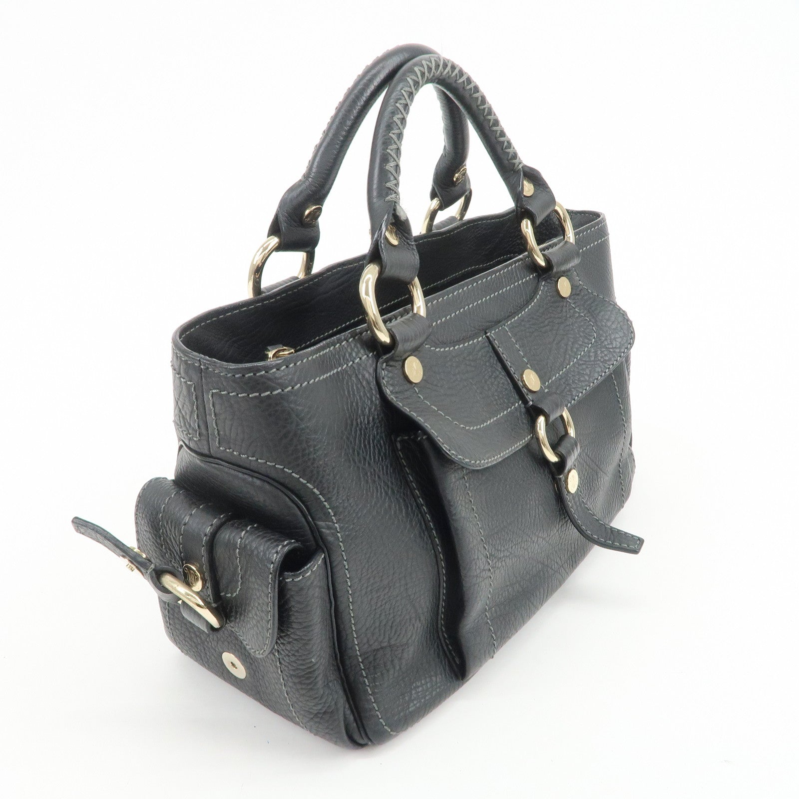 CELINE Logo Leather Boogie Bag Hand Bag Tote Bag Black