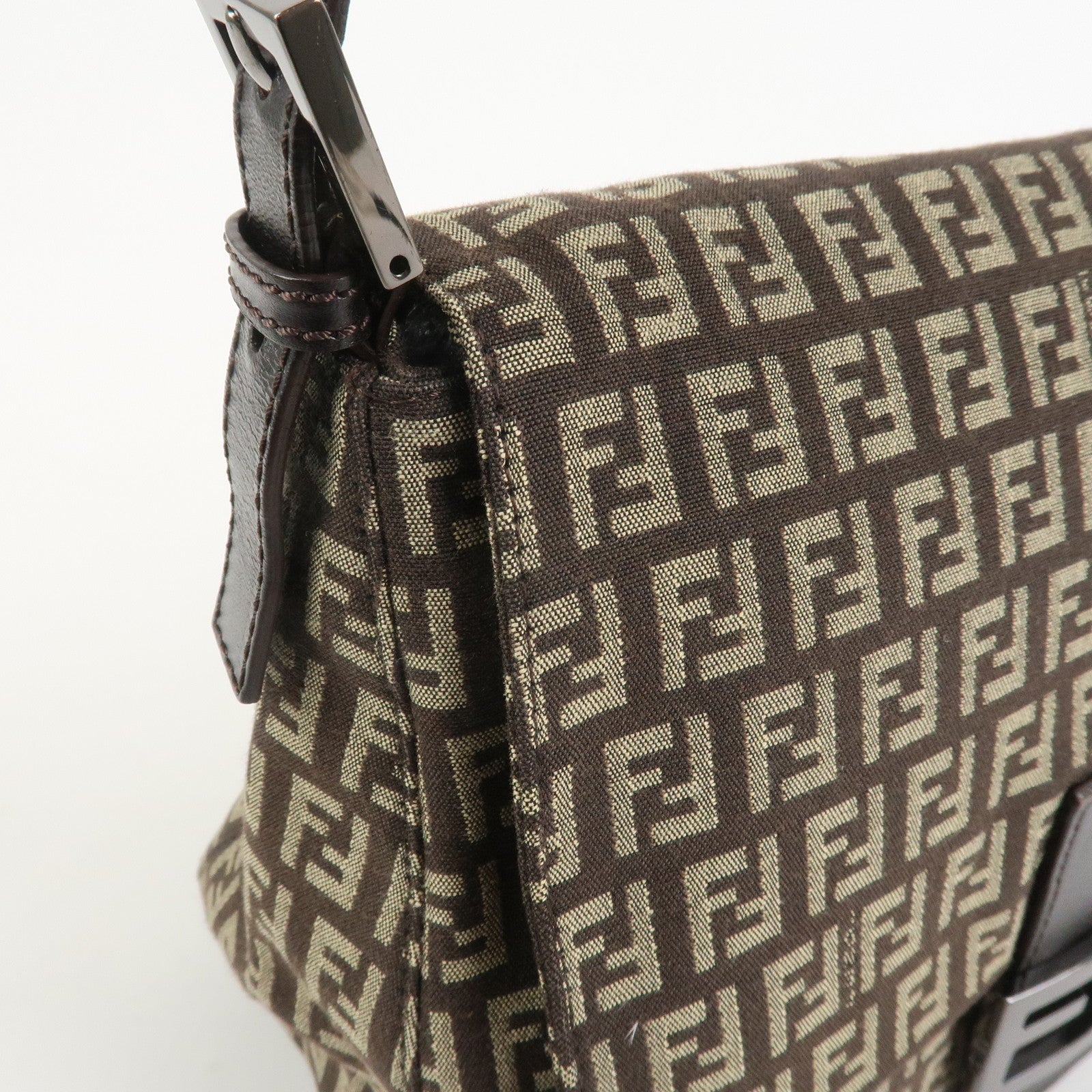 FENDI Mamma Baguette Zucchino Shoulder Bag Brown Beige 8BR001