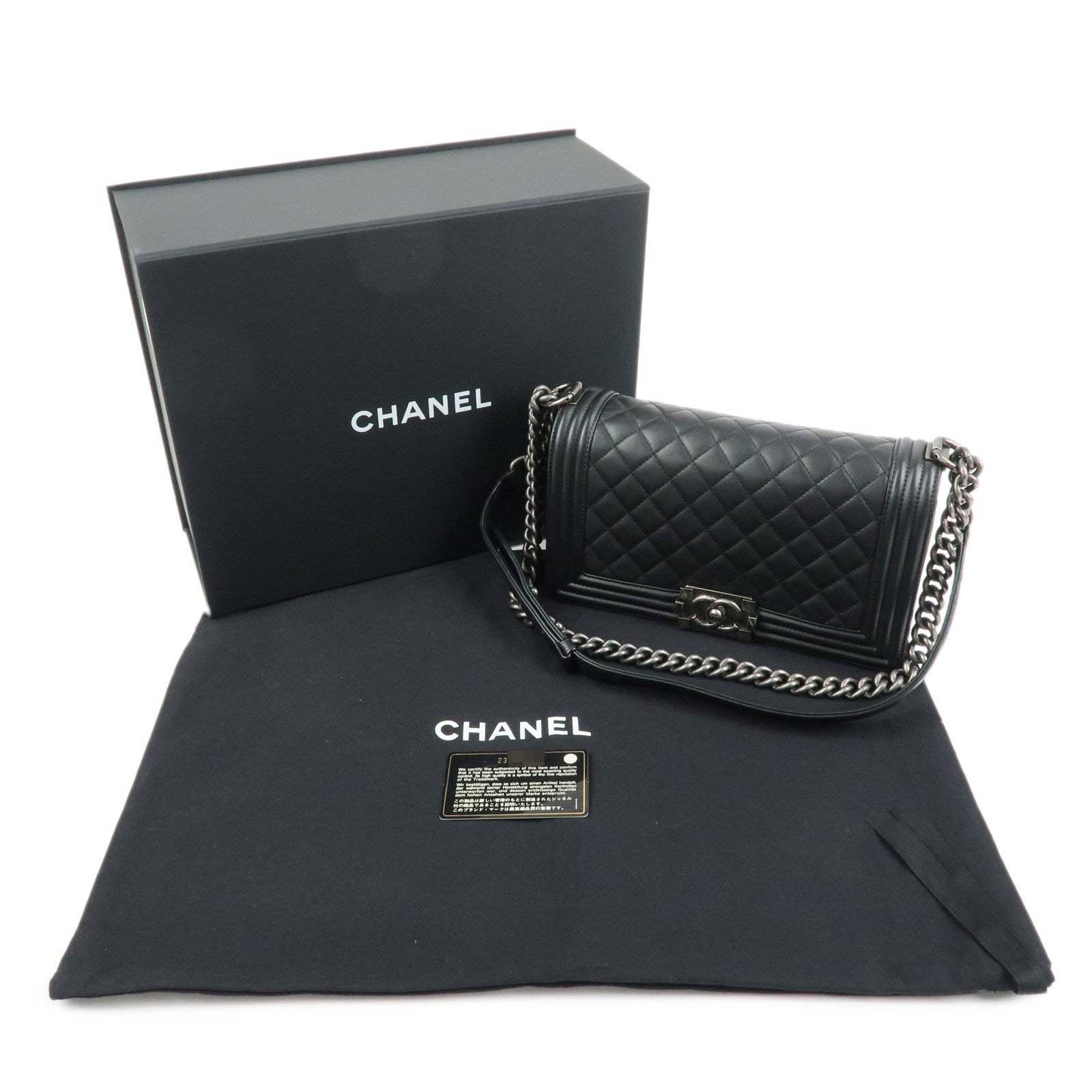 CHANEL Boy CHANEL Lamb Skin Chain Shoulder Bag Crossbody Bag Black
