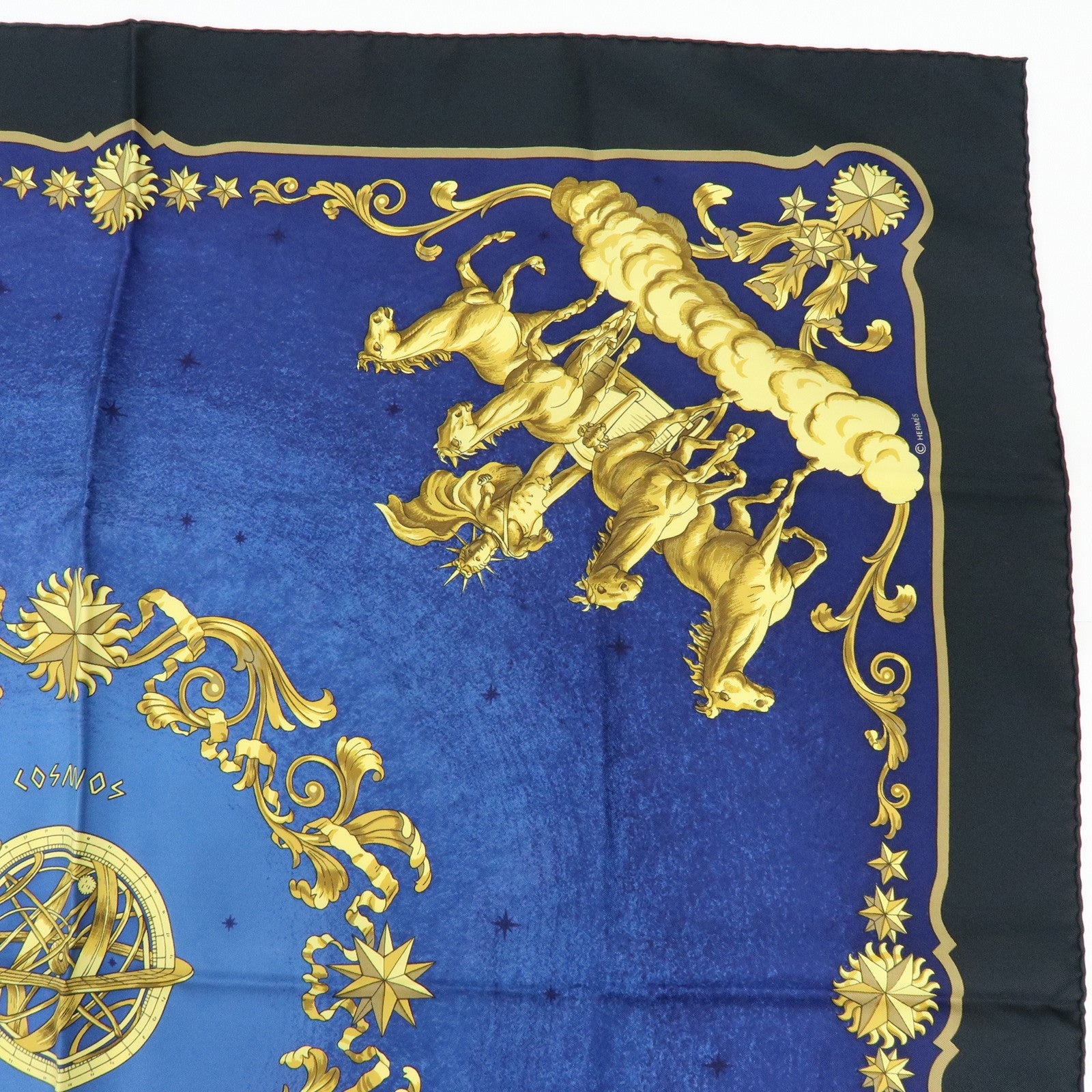 HERMES Carre 90 Silk 100% Scarf COSMOS Space Print Navy Gold Black