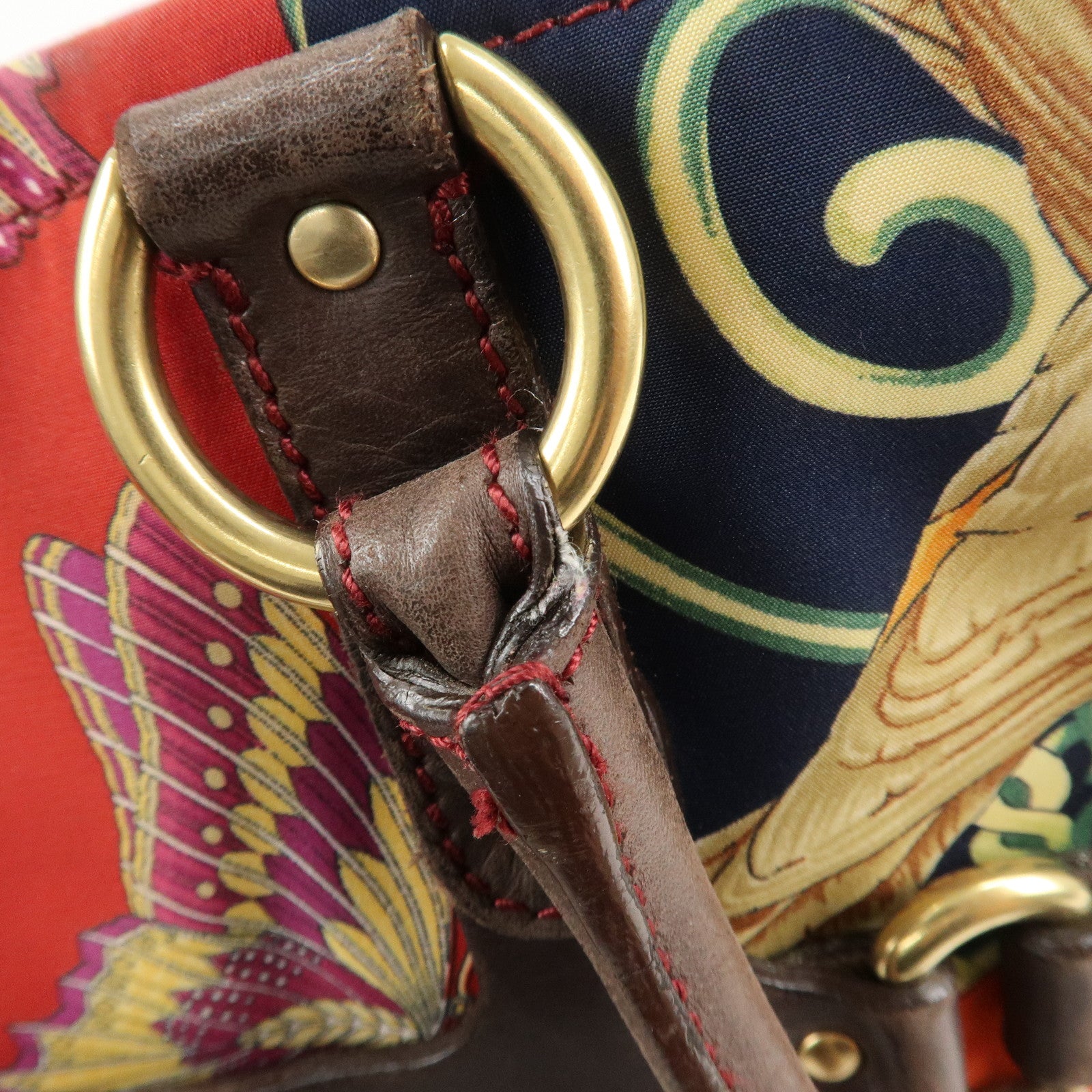 Ferragamo Gancini Leather Nylon Shoulder Bag Tote Bag Multicolor