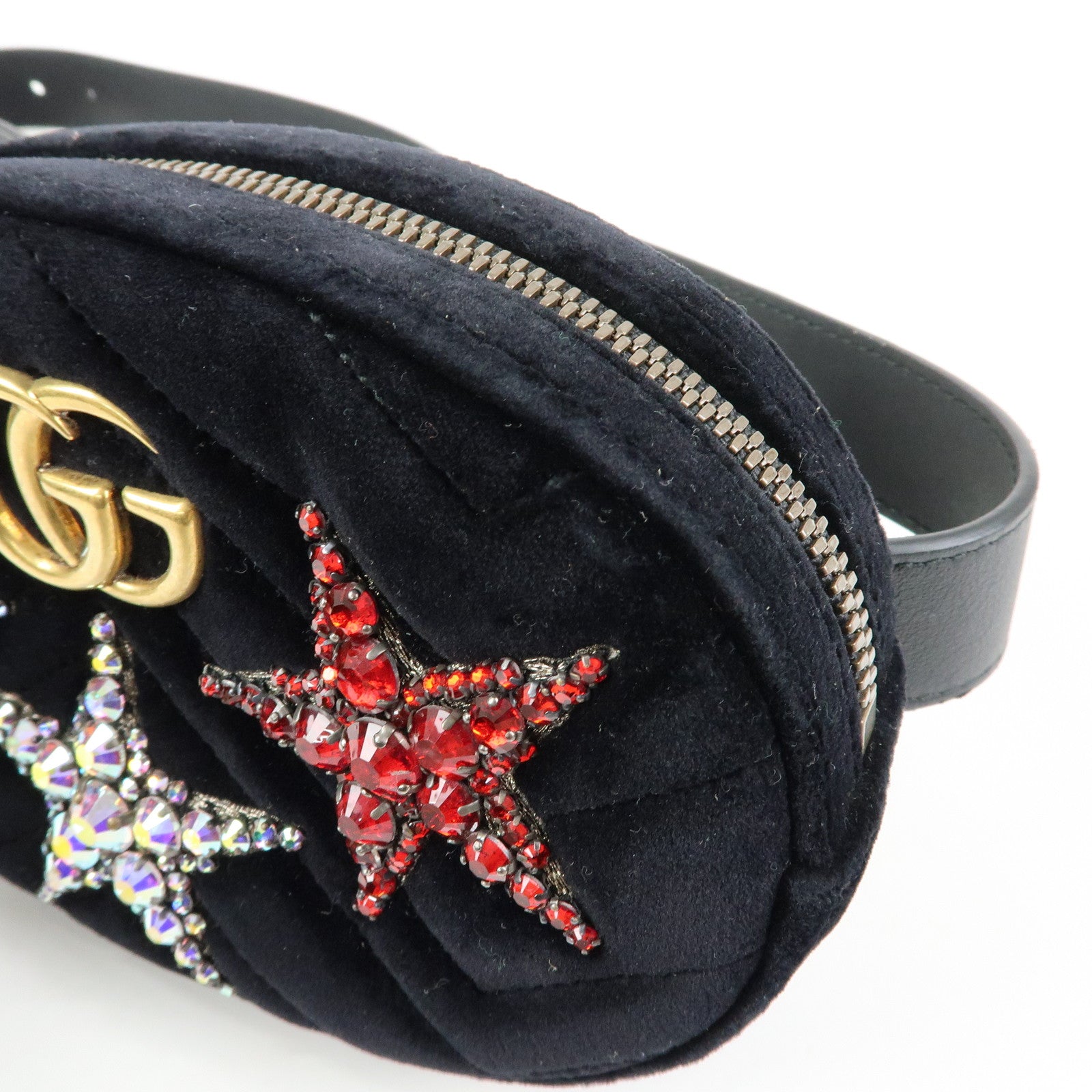 GUCCI Velvet Leather Star Bijou Motif Waist Pouch Body Bag 476434