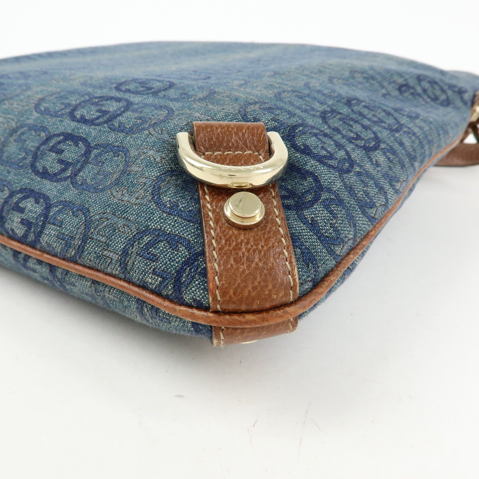 GUCCI Abbey Denim Leather Shoulder Bag Crossbody Bag Blue 131326