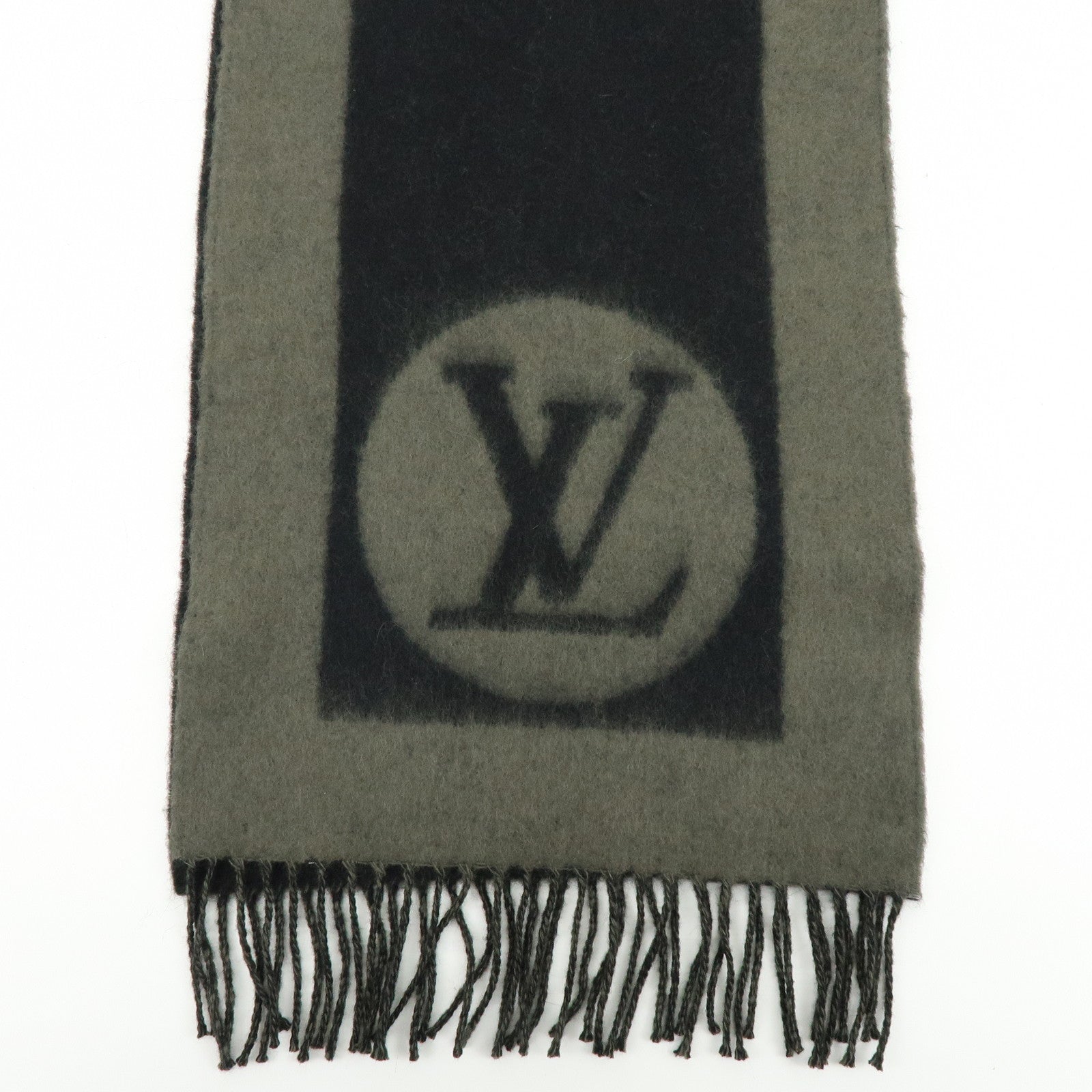 Louis Vuitton Wool Angora Scarf Black Khaki M70024