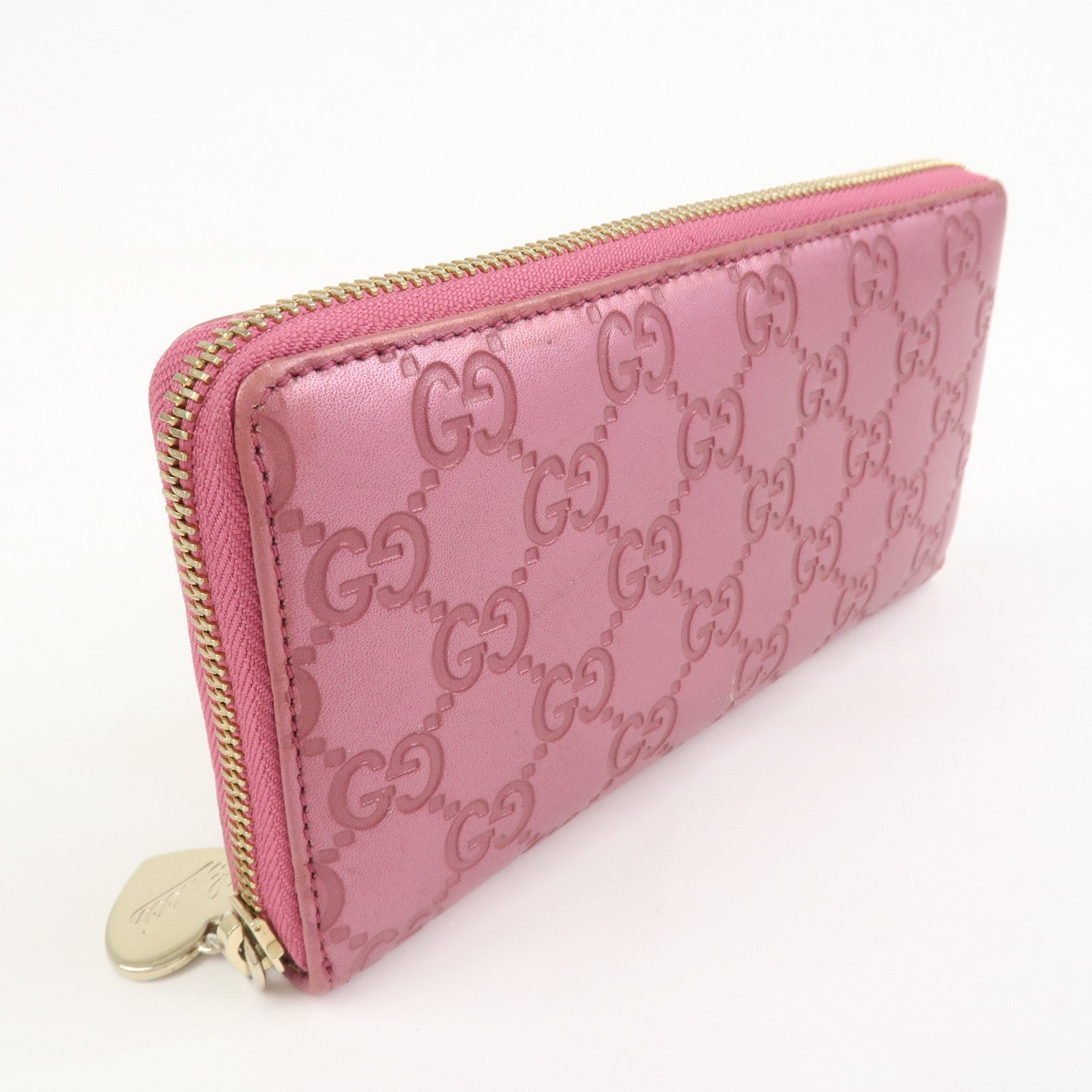 GUCCI Lovely Heart Guccissima Leather Round Zippy Long Wallet 278566