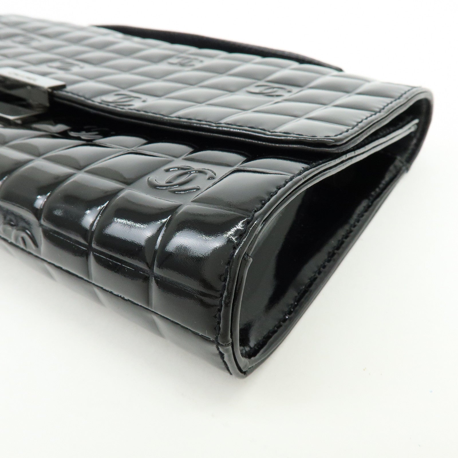 CHANEL Chocolate Bar COCO Mark Patent Leather Hand Bag Black