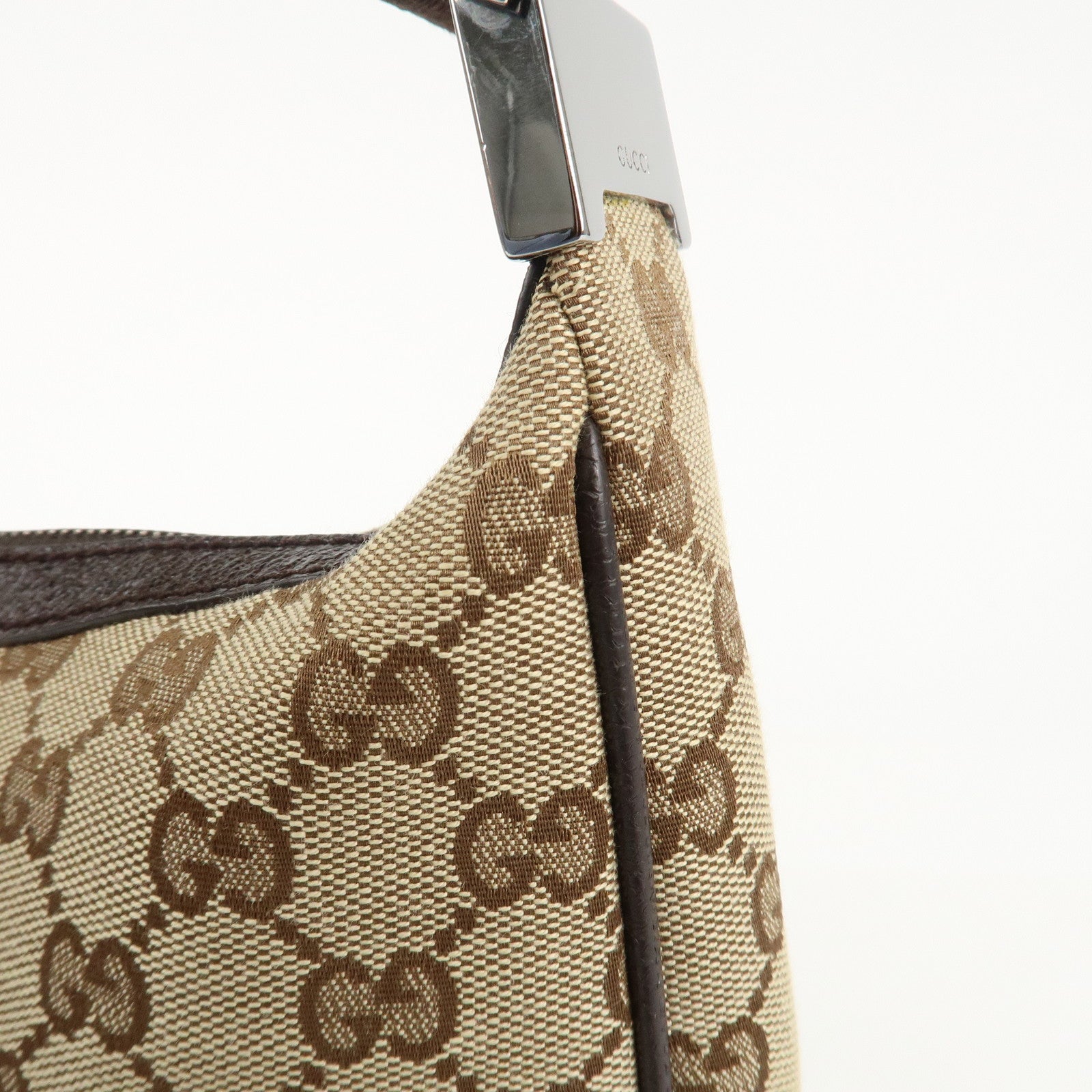 GUCCI GG Canvas Leather Shoulder Bag Beige Brown 122790 Used