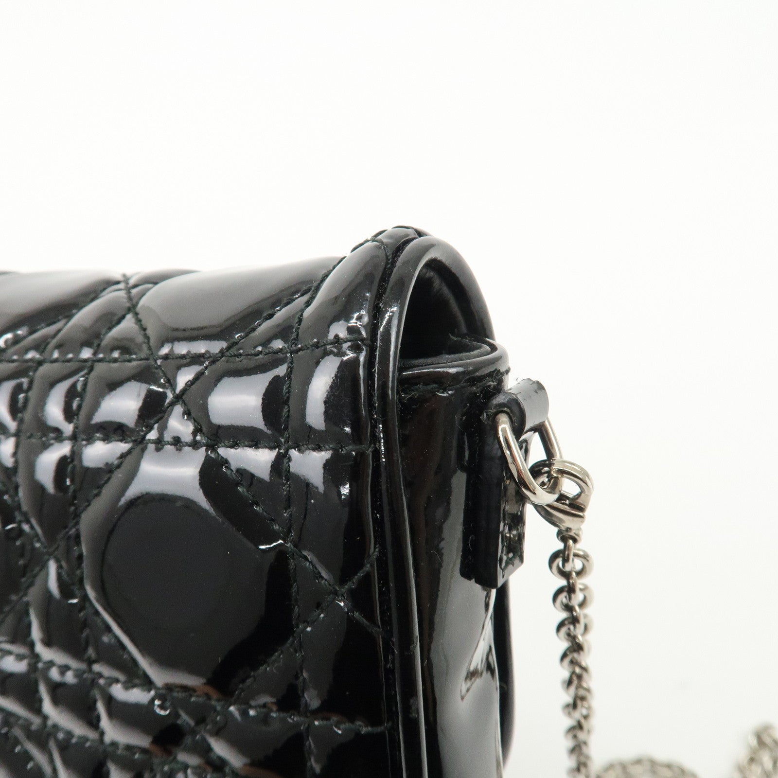 Christian Dior Cannage Patent Leather Chain Shoulder Bag Black Used