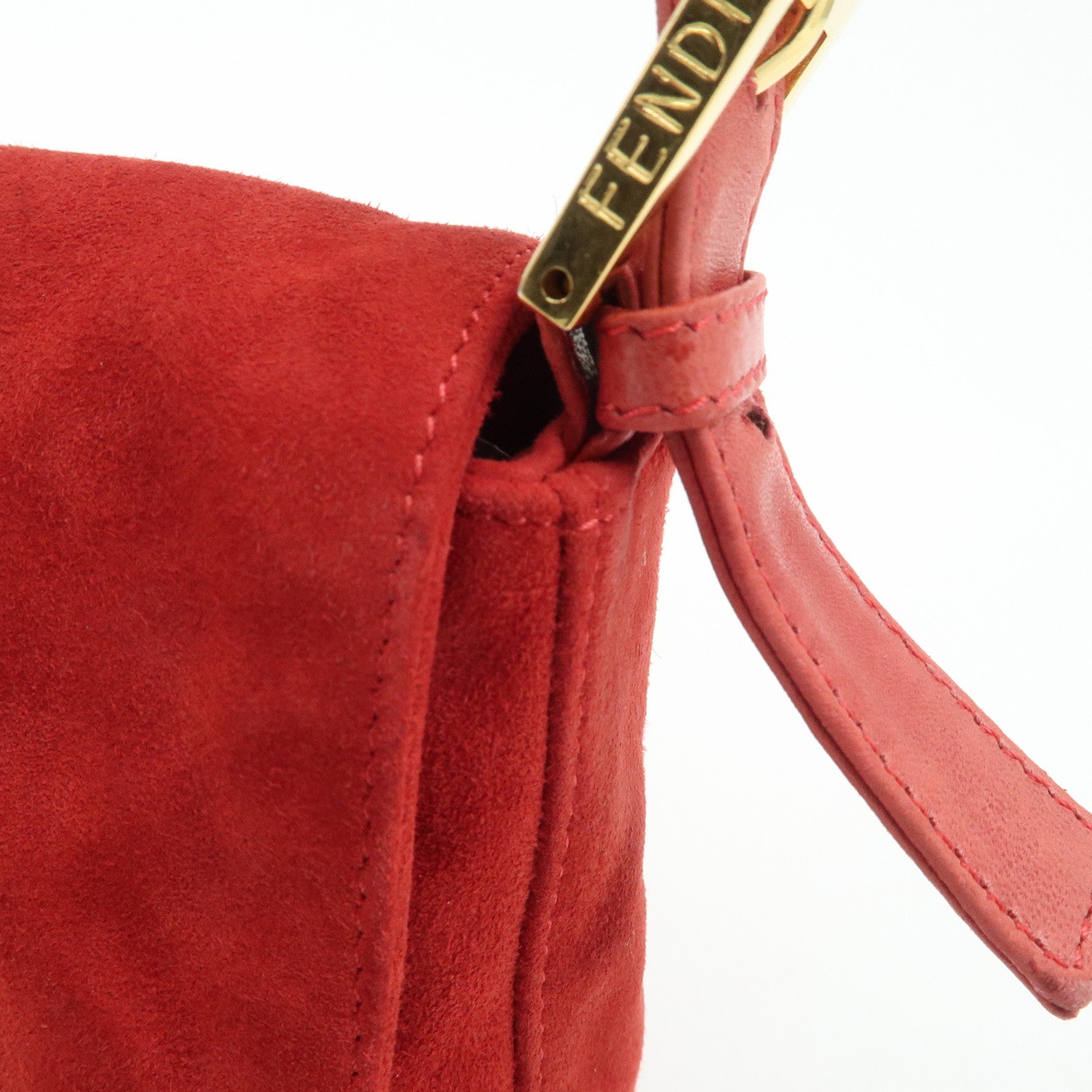 FENDI Mamma Baguette Suede Leather Shoulder Bag Red 26424