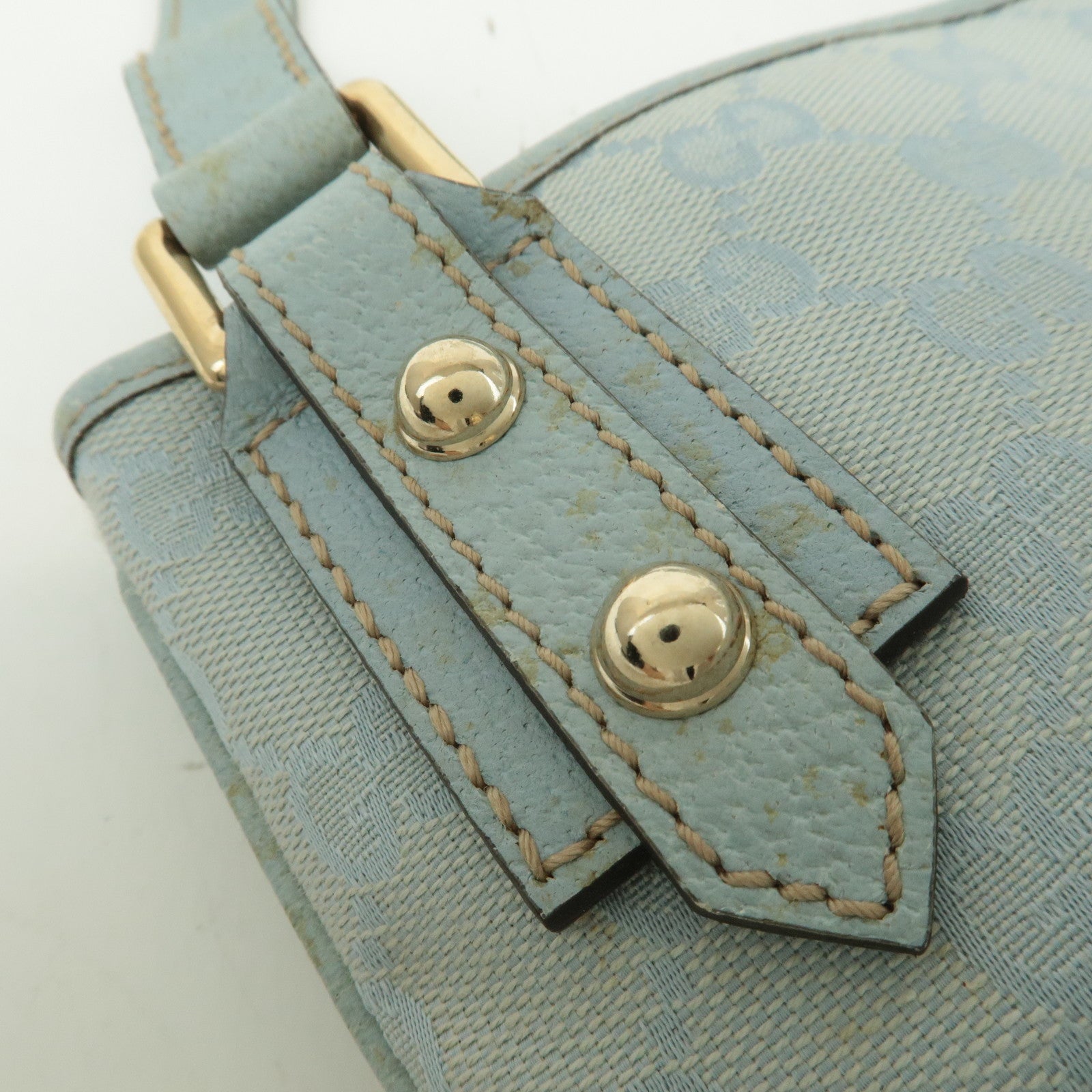 GUCCI GG Canvas Leather Shoulder Crossbody Bag Light Blue 257246