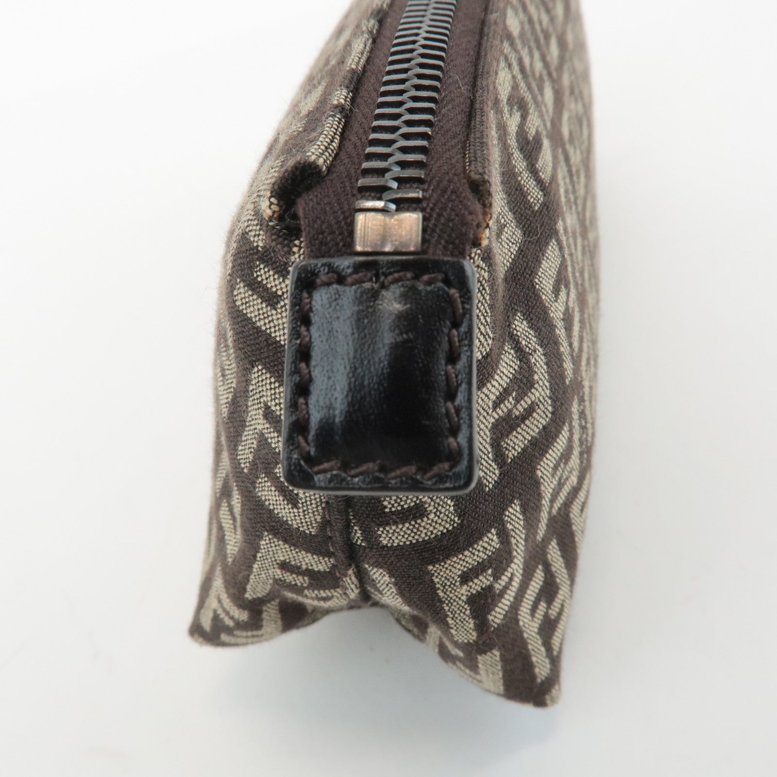 FENDI Zucchino Canvas Leather Pouch Beige Brown 7N0038 Used