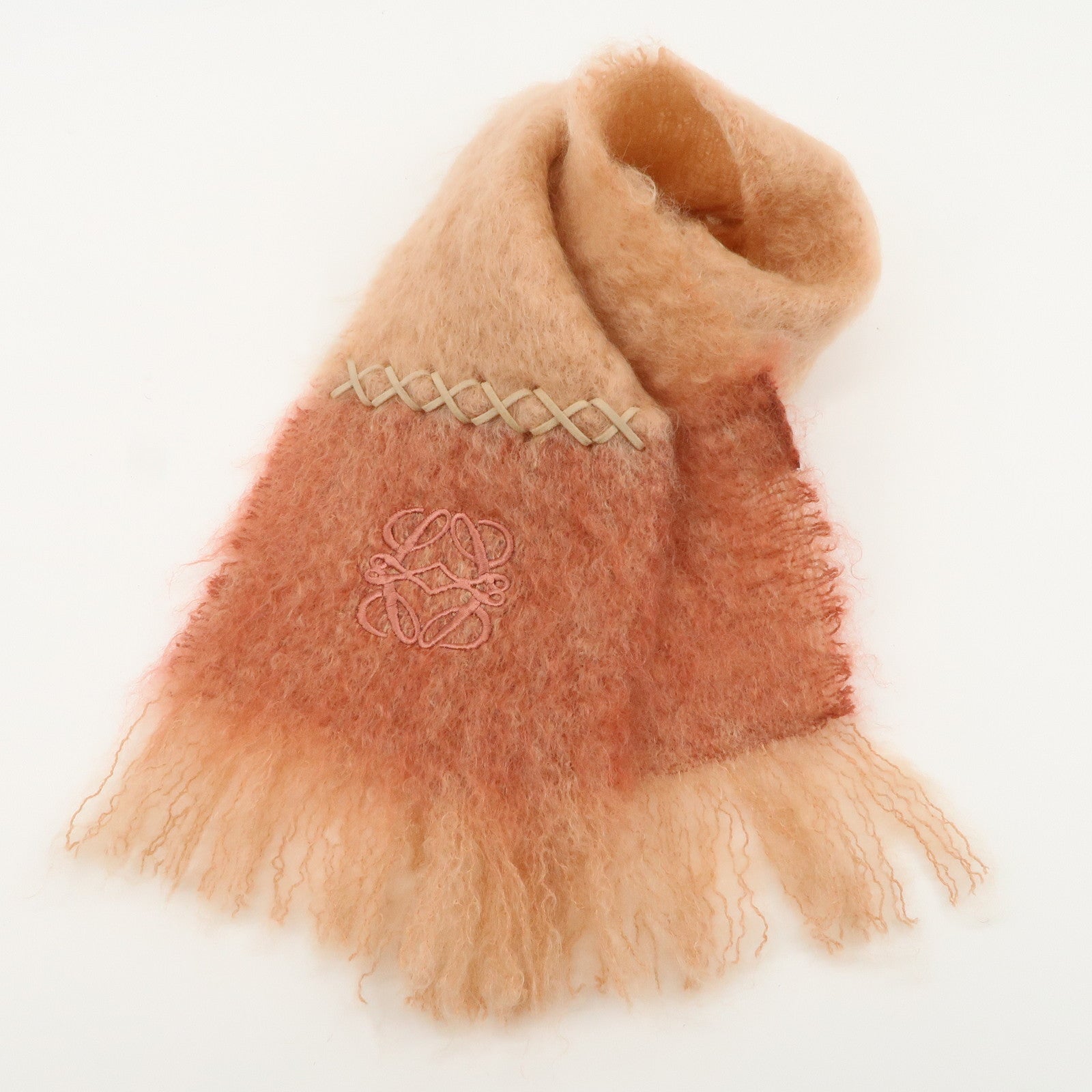 LOEWE Anagram Mohair Wool Scarf Coral Pink