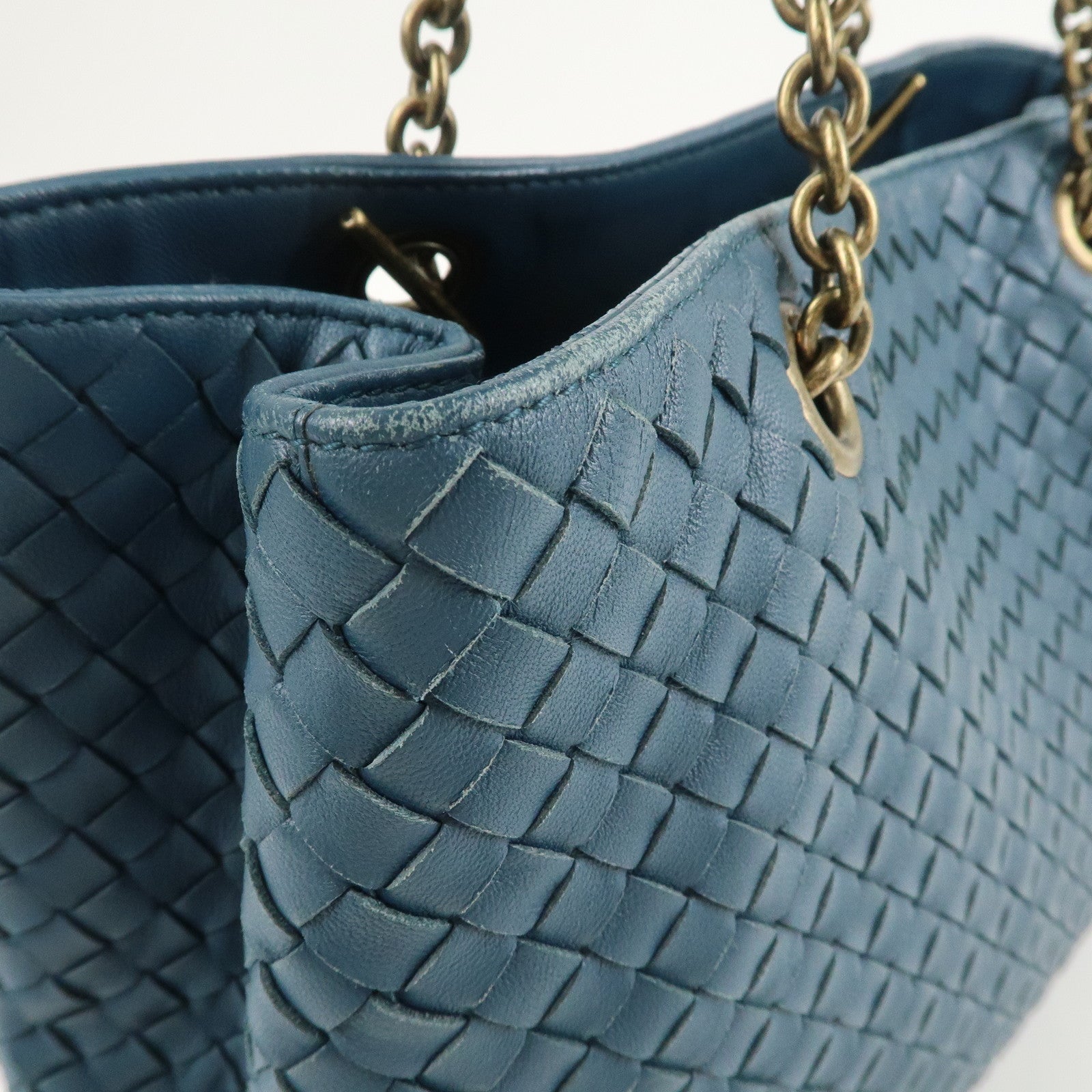 BOTTEGA VENTA Intrecciato Leather Shoulder Bag Hand Bag Blue