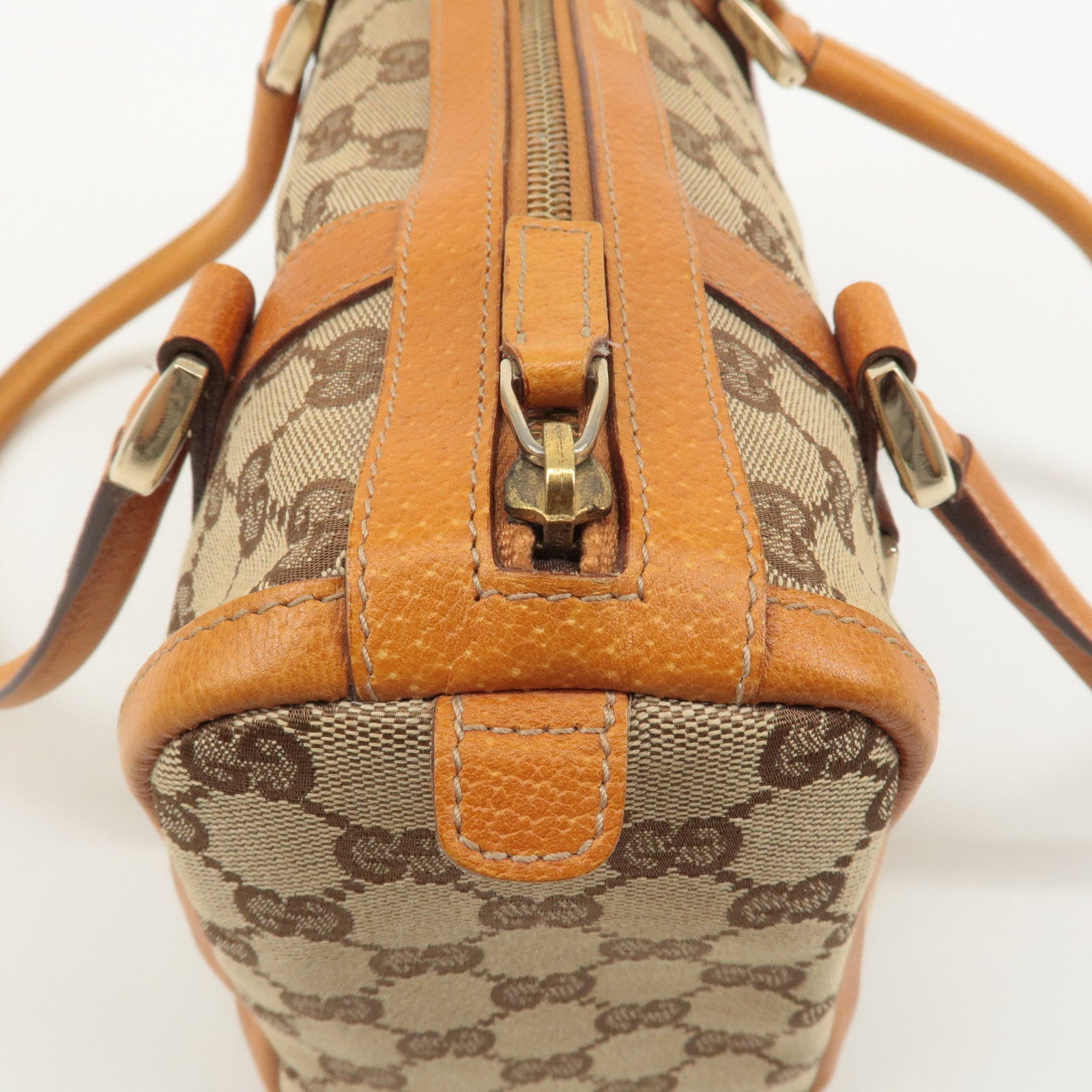 GUCCI Abbey GG Canvas Leather Mini Boston Bag Beige Orange 130942