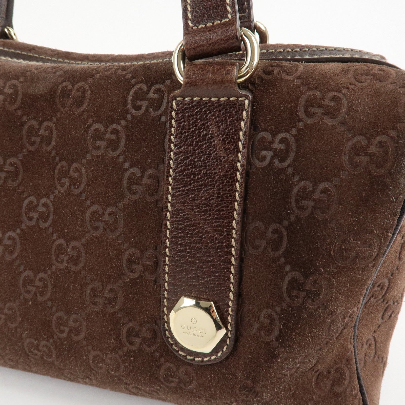 GUCCI Suede Leather Mini Boston Bag Hand Bag Brown 152457