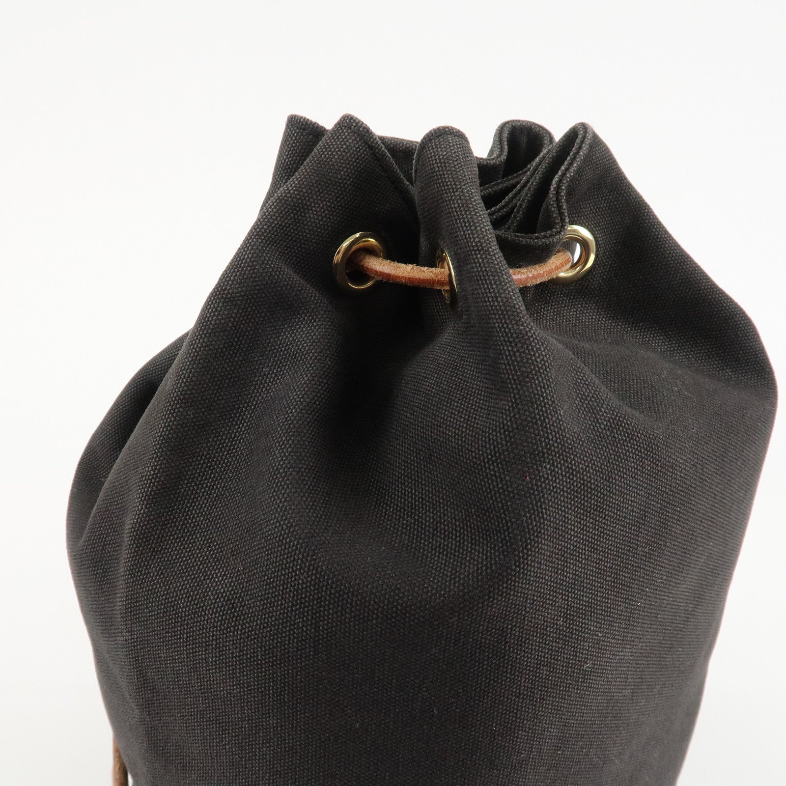 HERMES Cotton Canvas Leather  Polochon Mimile PM Black Used