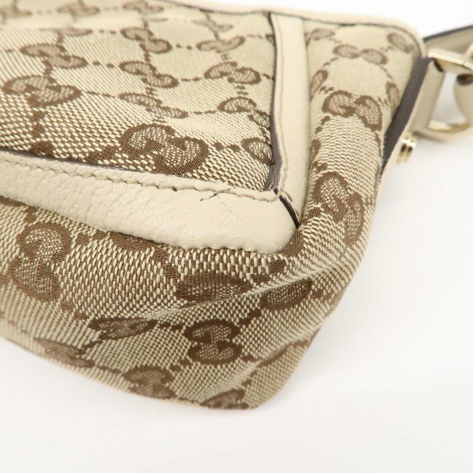 GUCCI Abbey GG Canvas Leather Shoulder Bag Beige Ivory 130939