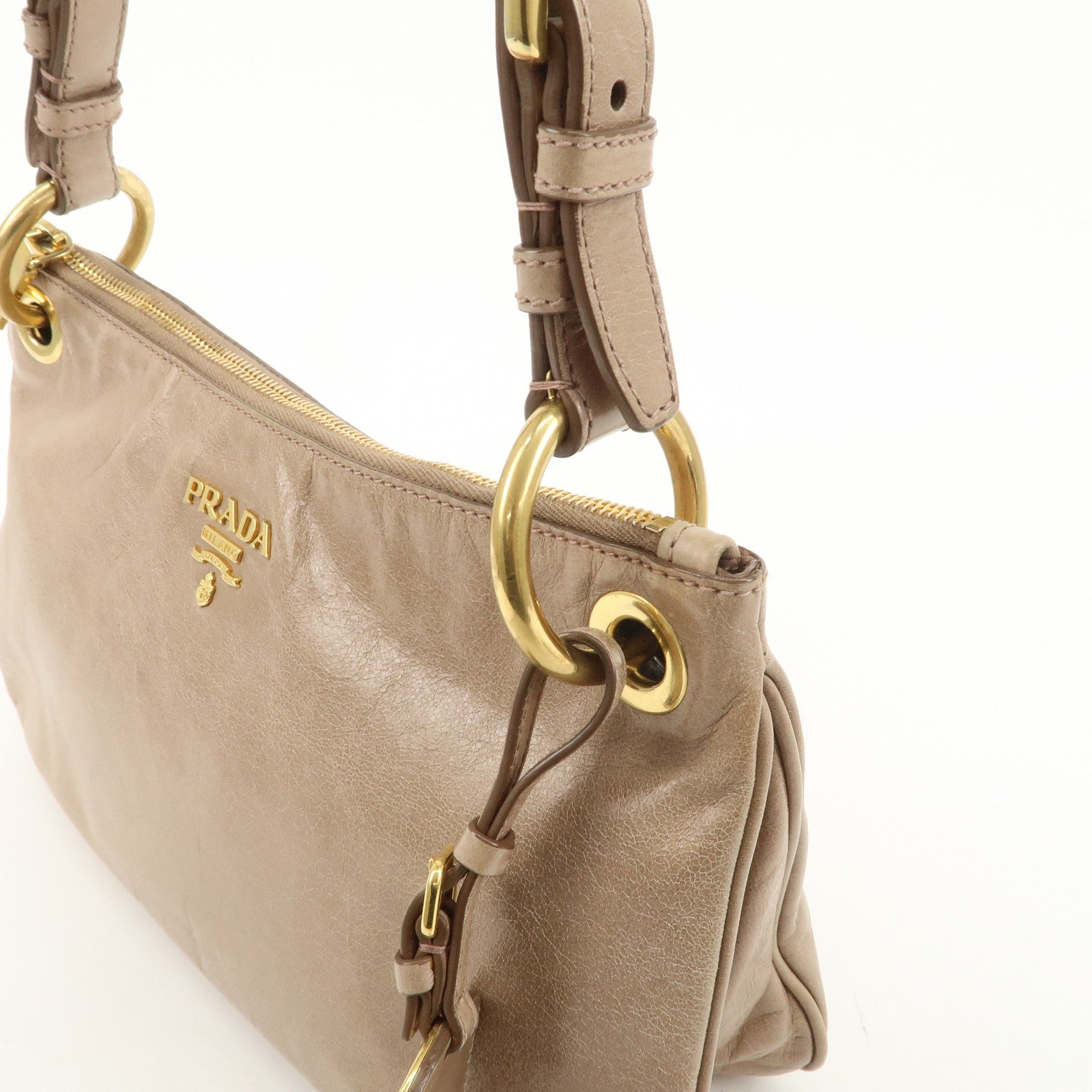 PRADA Leather Shoulder Bag Hand Bag Beige BR4984