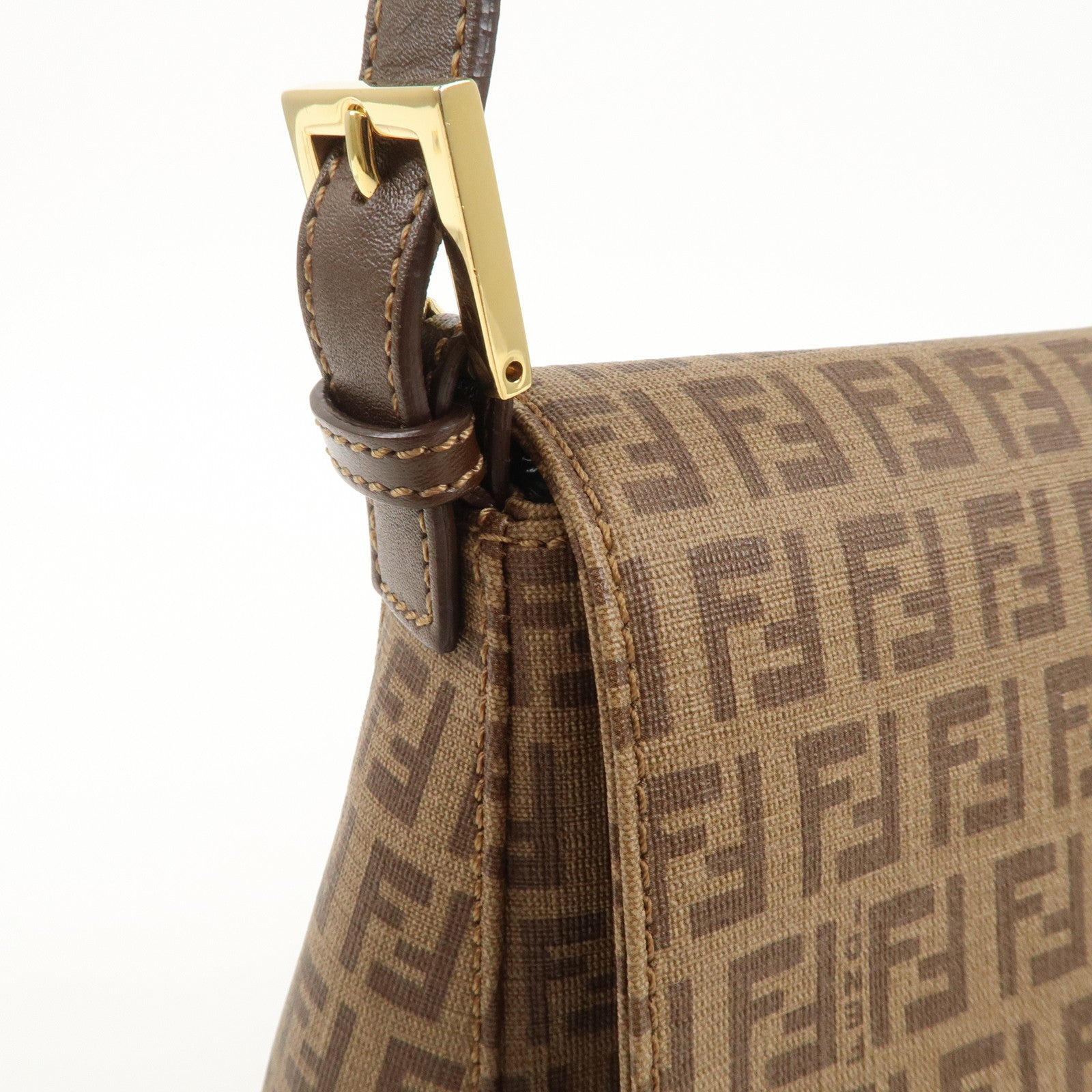 FENDI Mamma Baguette Zucchino Canvas PVC Leather Shoulder Bag