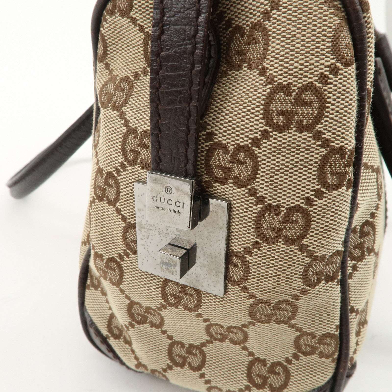 GUCCI GG Canvas Leather Mini Boston Bag Beige Brown 30458