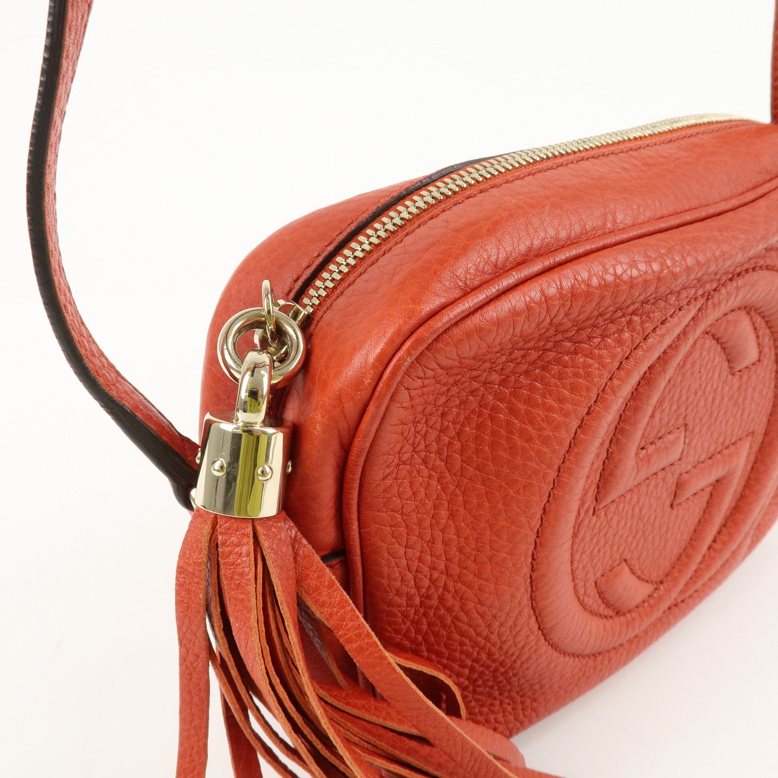GUCCI SOHO Small Disco Leather Shoulder Bag Orange 308364 Used