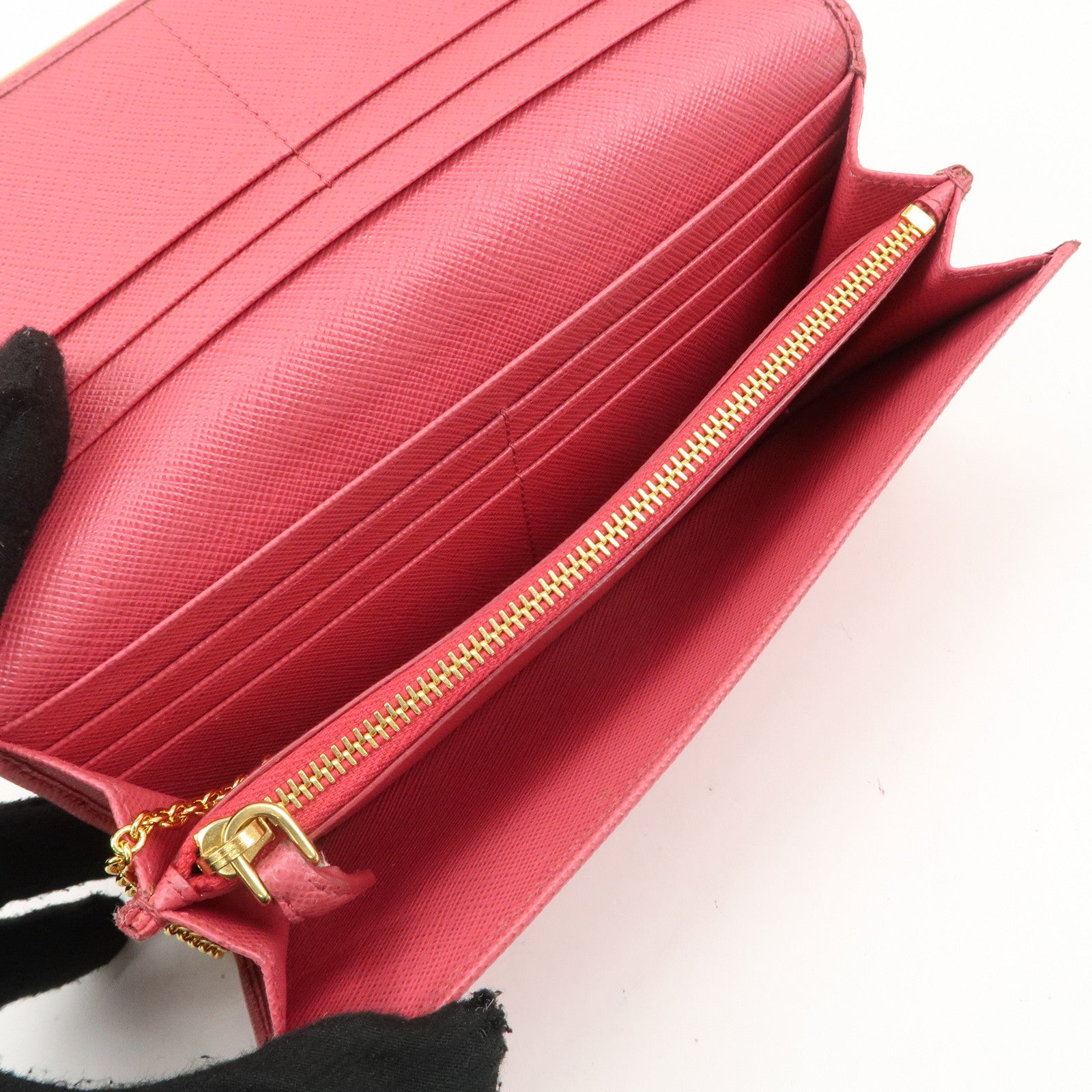 PRADA Saffiano Leather Bi Fold Long Wallet Pink 1MH132