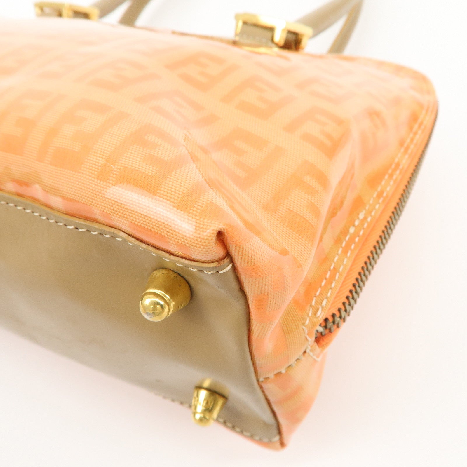 FENDI Zucchino PVC Leather Shoulder Bag Han Bag Beige Orange