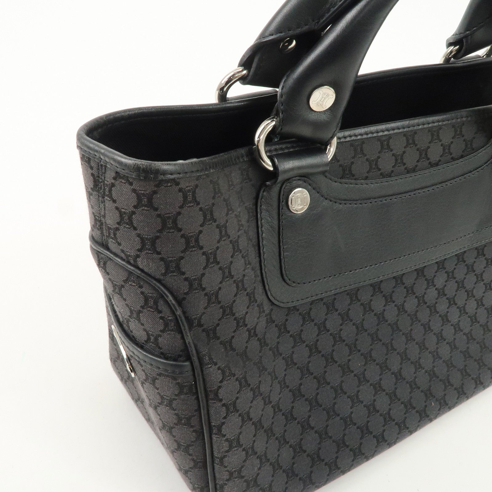 CELINE Macadam Canvas Leather Hand Bag Tote Bag Black CE00/23 Used