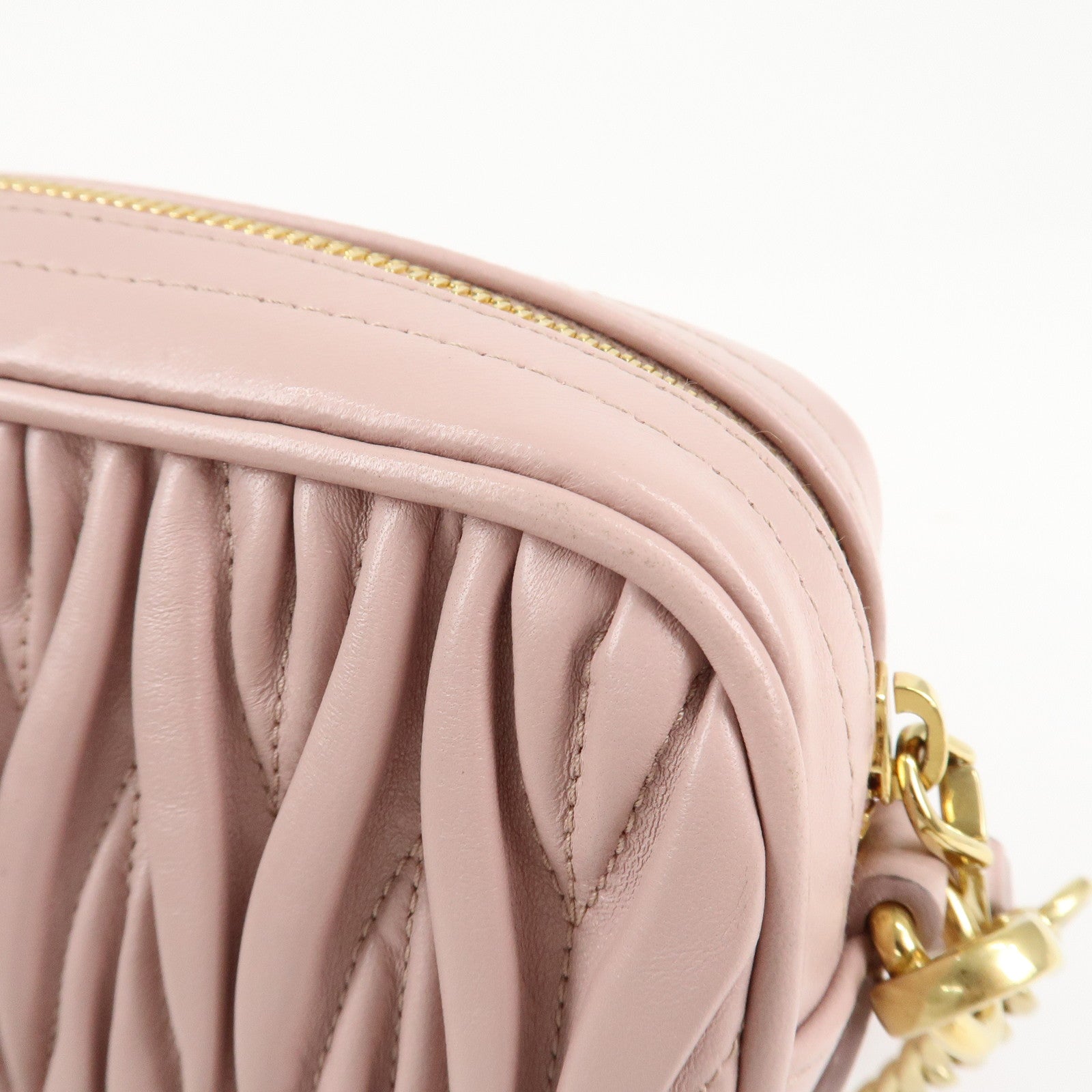 MIU MIU Matelasse Leather Chain Shoulder Bag Pink Beige Used