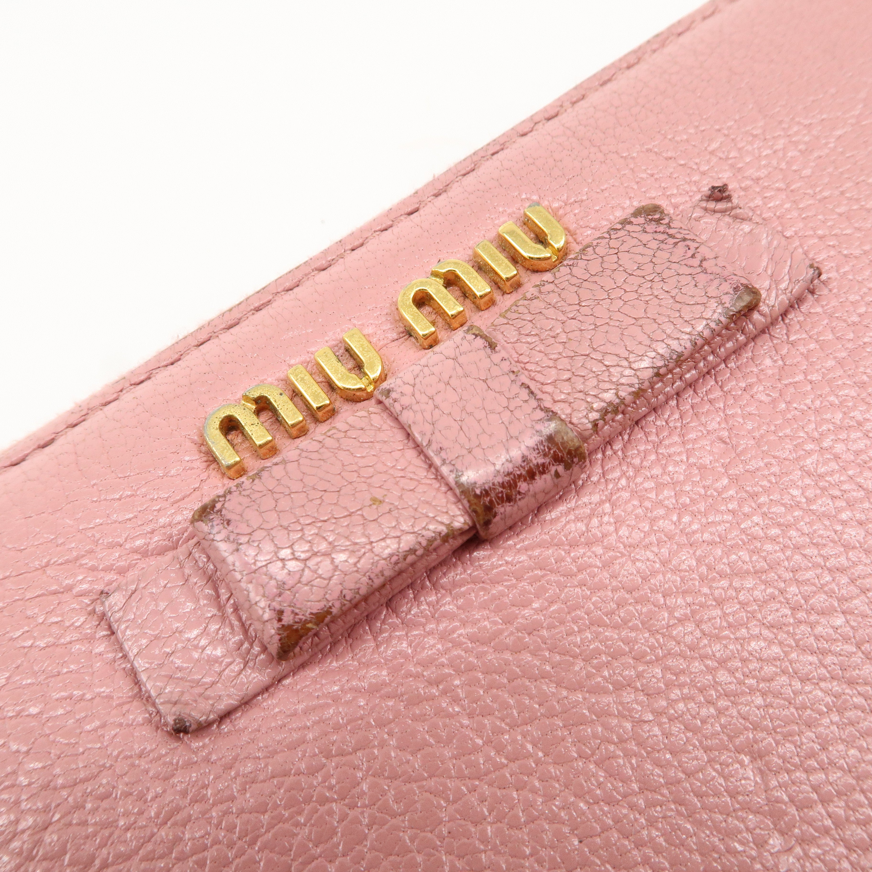 MIU MIU Set of 2 Leather Long Zippy Bi-fold Wallet Pink Used