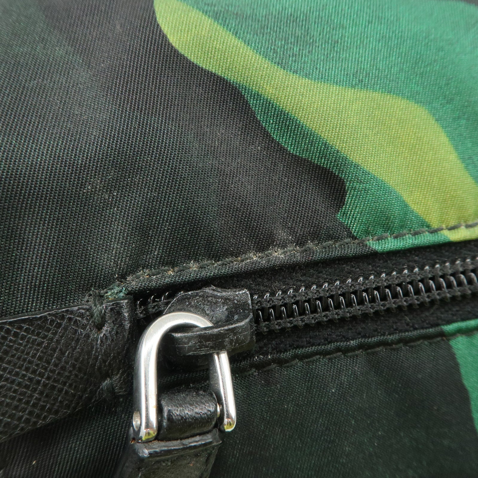 PRADA Logo Nylon Leather Camouflage Shoulder Bag Green Black Used
