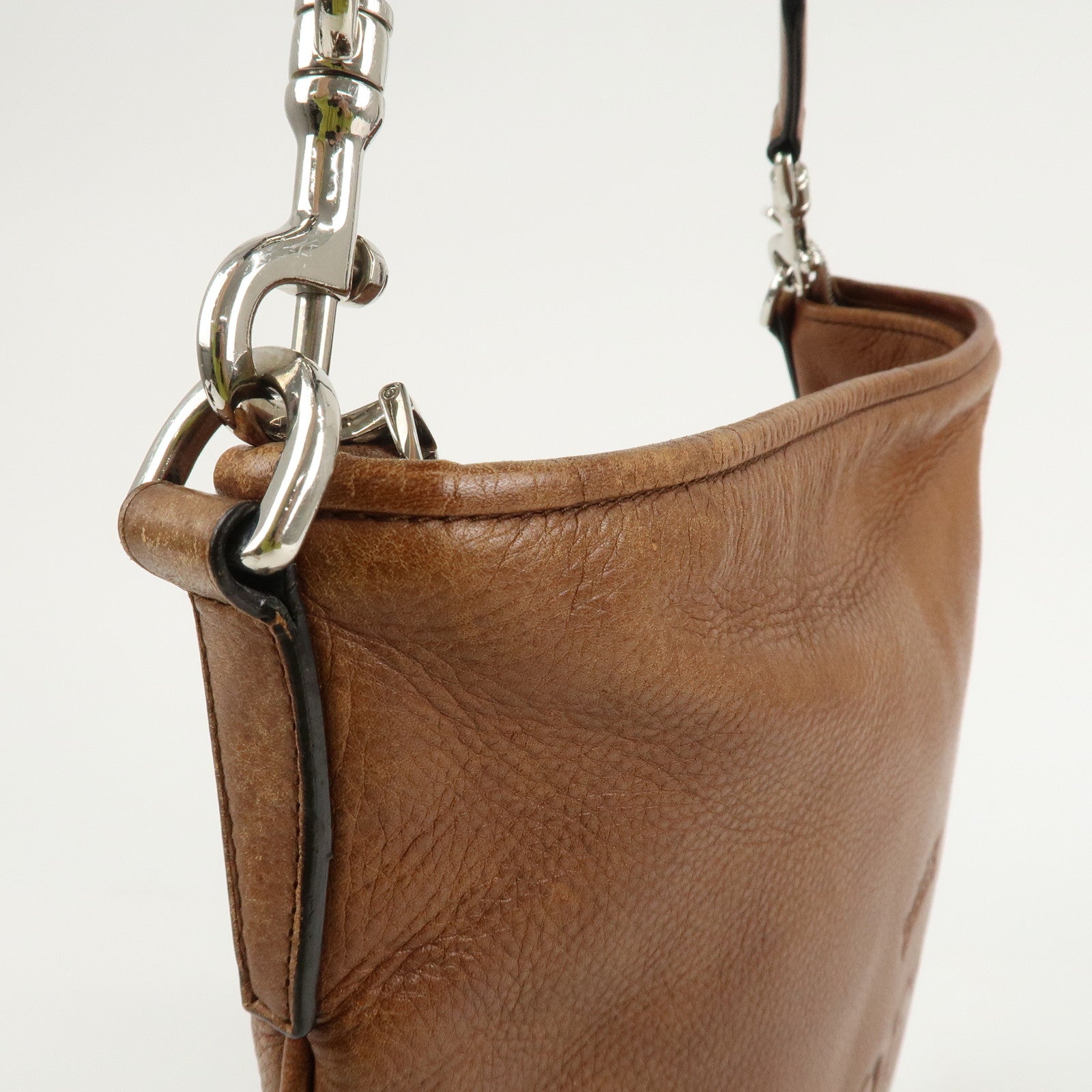 LOEWE Leather Shoulder Bag Cross Body Bag Brown Black Silver HDW Used