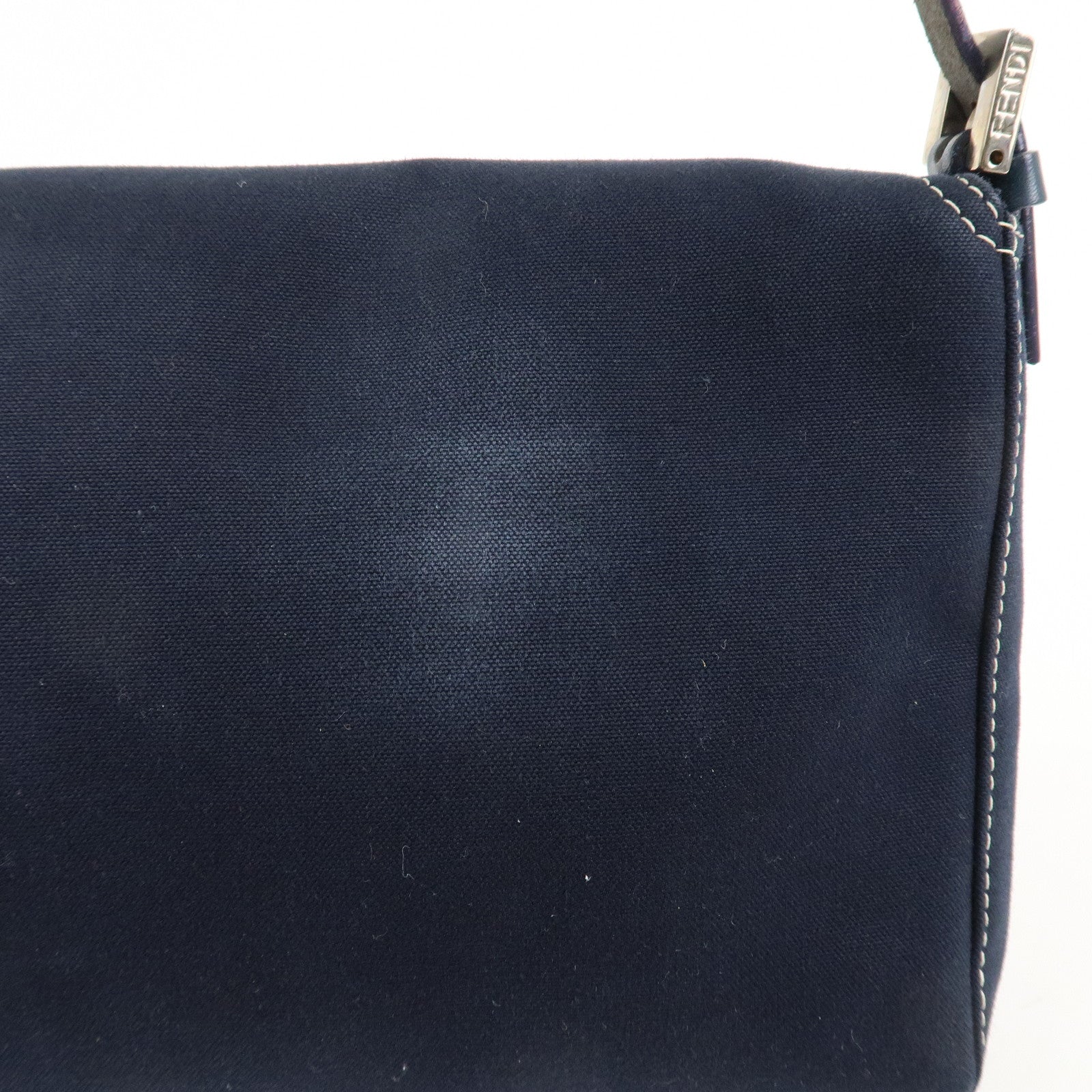 FENDI Canvas Leather Semi Shoulder Bag Hand Bag Navy Silver