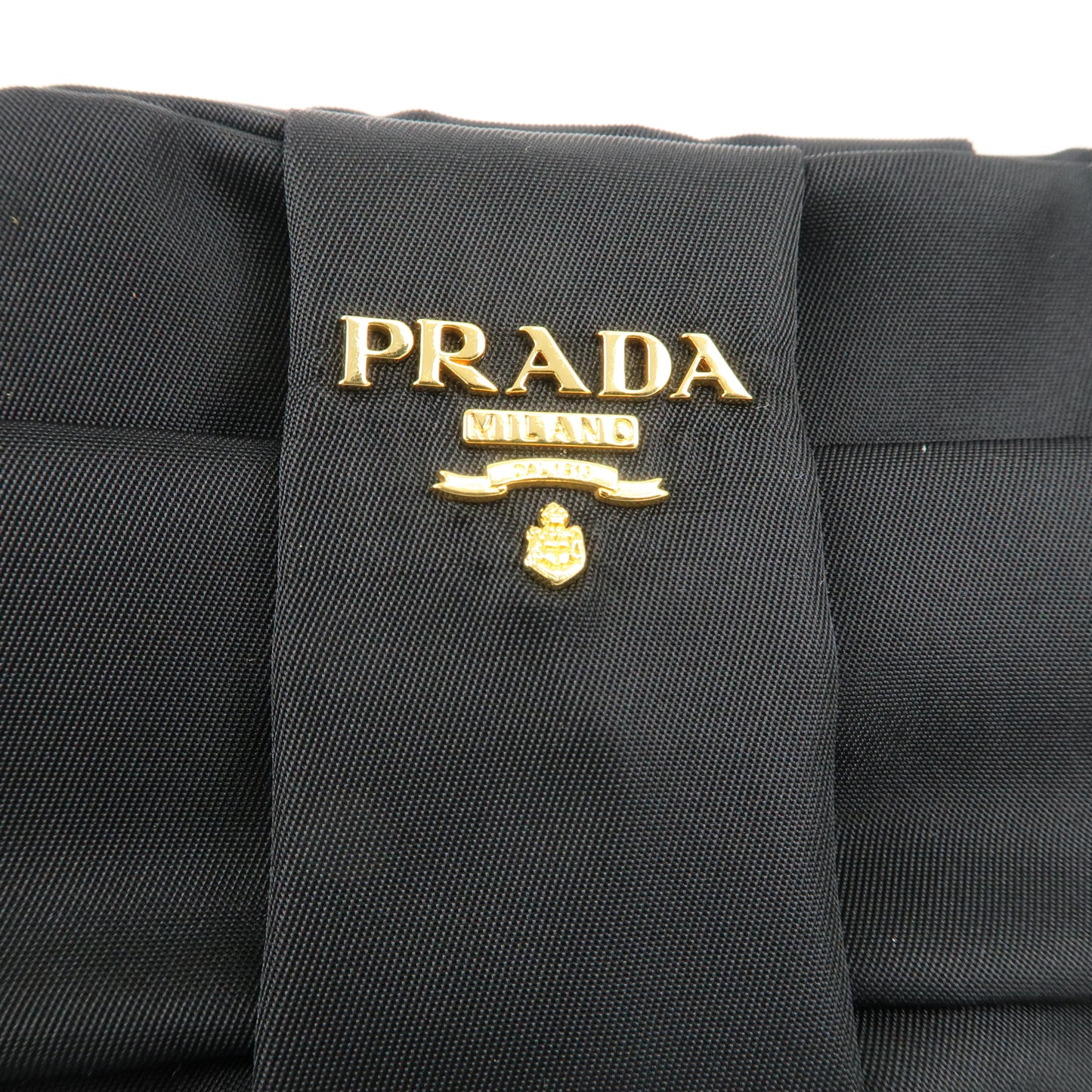 PRADA Logo Nylon Leather Ribbon Cosmetic Pouch Black 1N1422