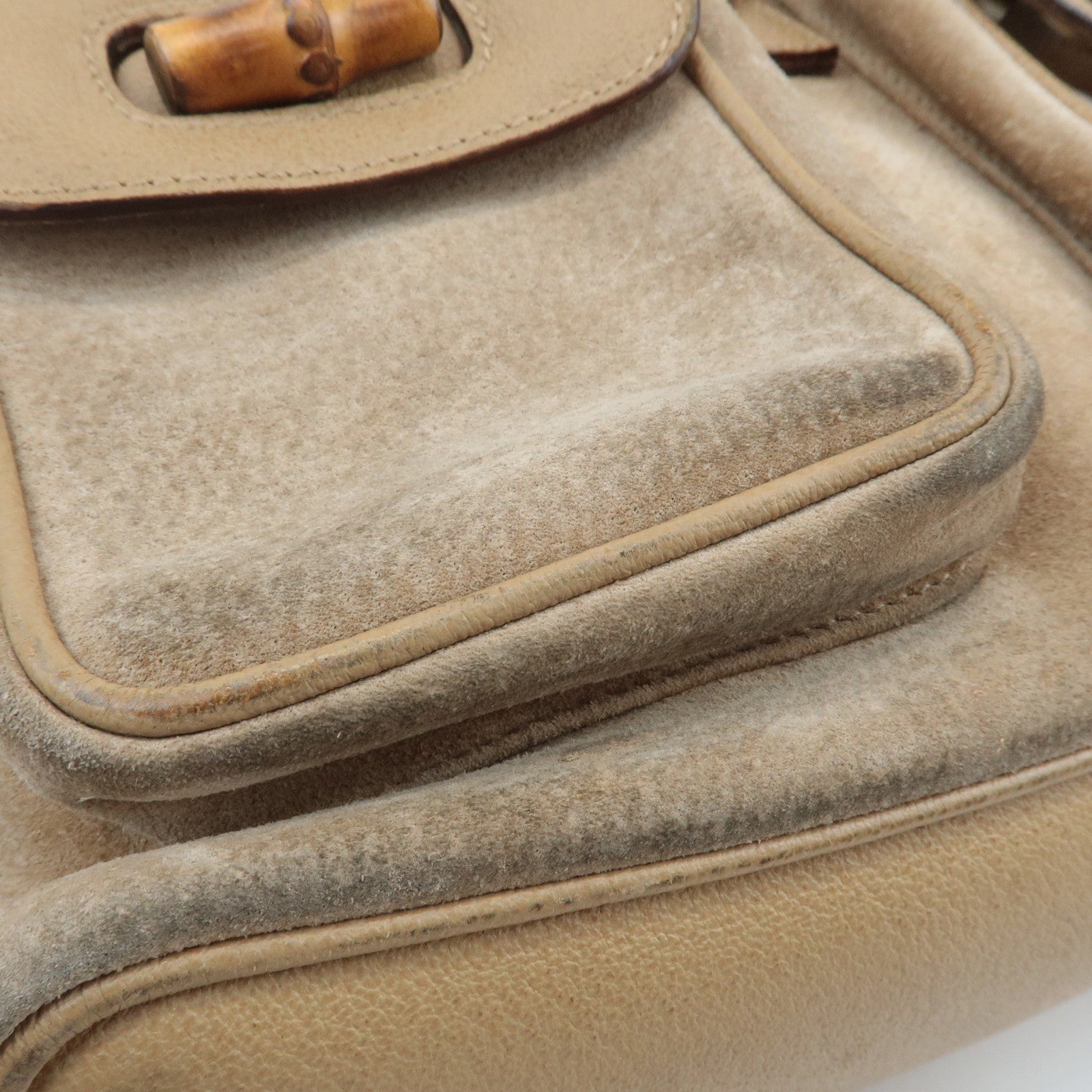 GUCCI Bamboo Suede Leather Back Pack Beige 003.1998.0016