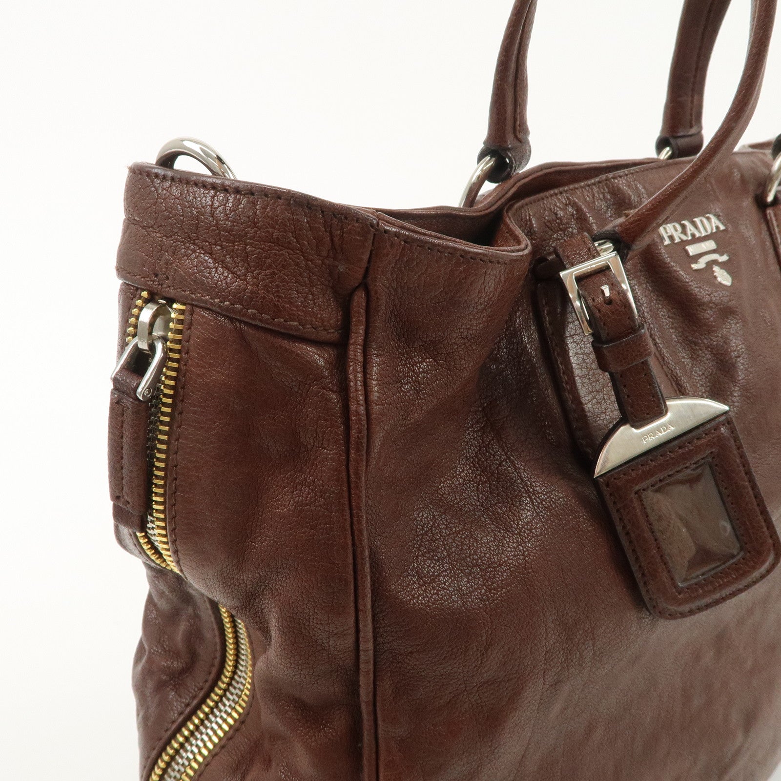 PRADA Leather 2Way Bag Shoulder Bag Crossbody Bag Brown