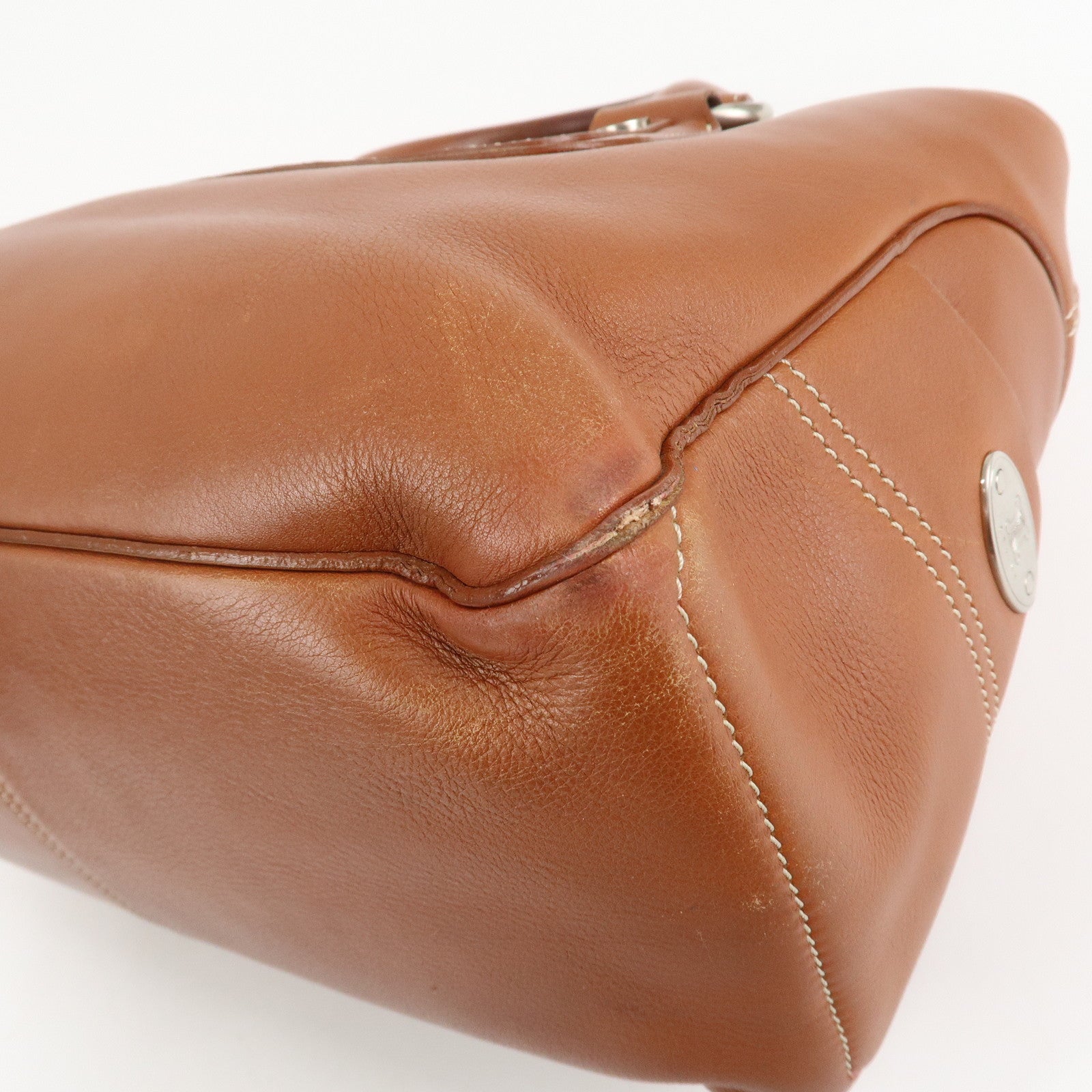 CELINE Leather Triomphe Button Boogie Bag Macadam Engraved Brown Used