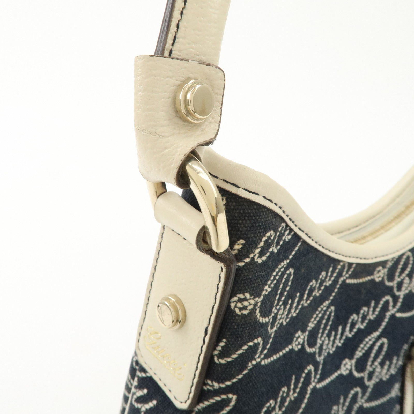 GUCCI Abbey GG Canvas Leather Shoulder Bag Ivory Navy 130738 Used