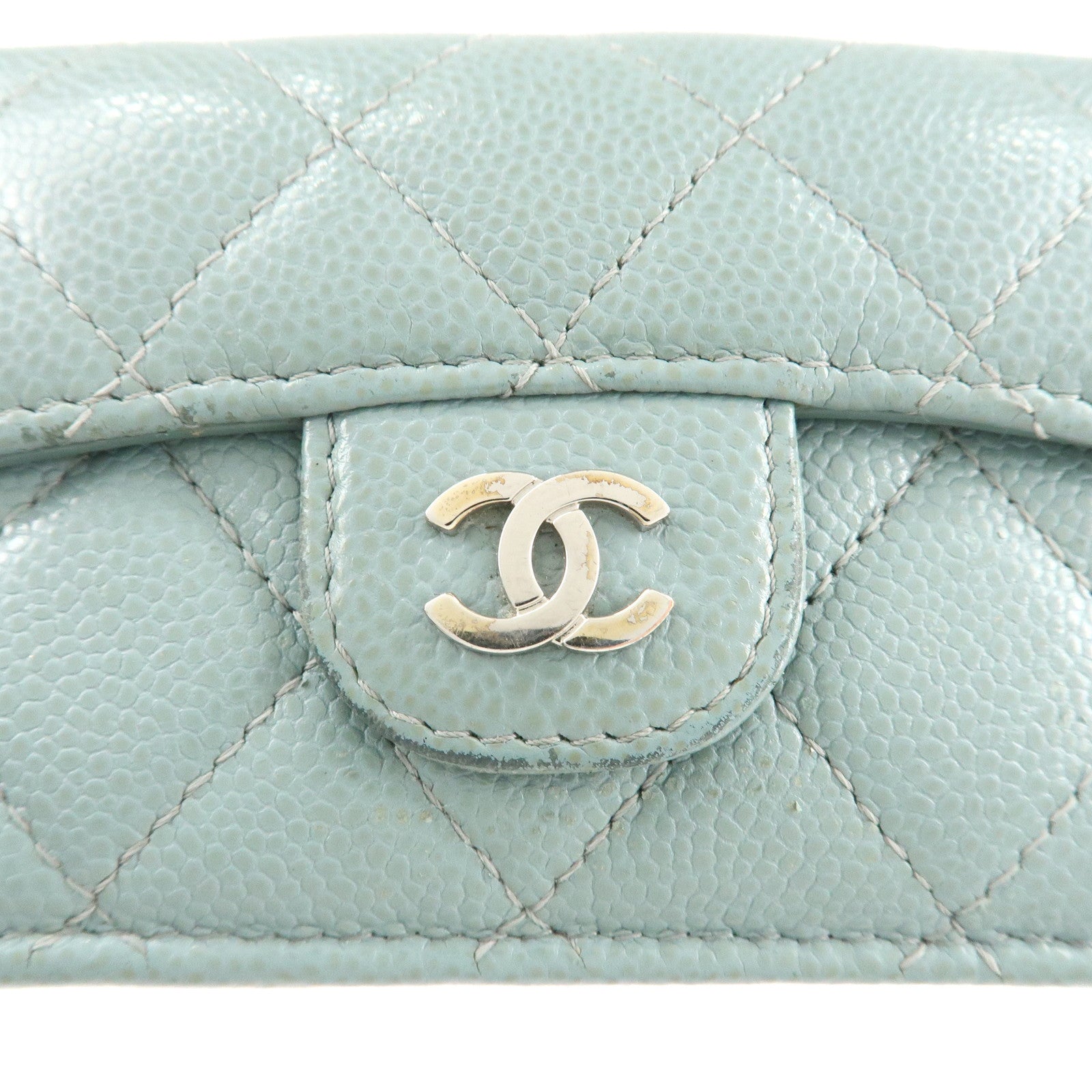 CHANEL Matelasse Caviar Skin Tri-fold Wallet Blue 60809 Used
