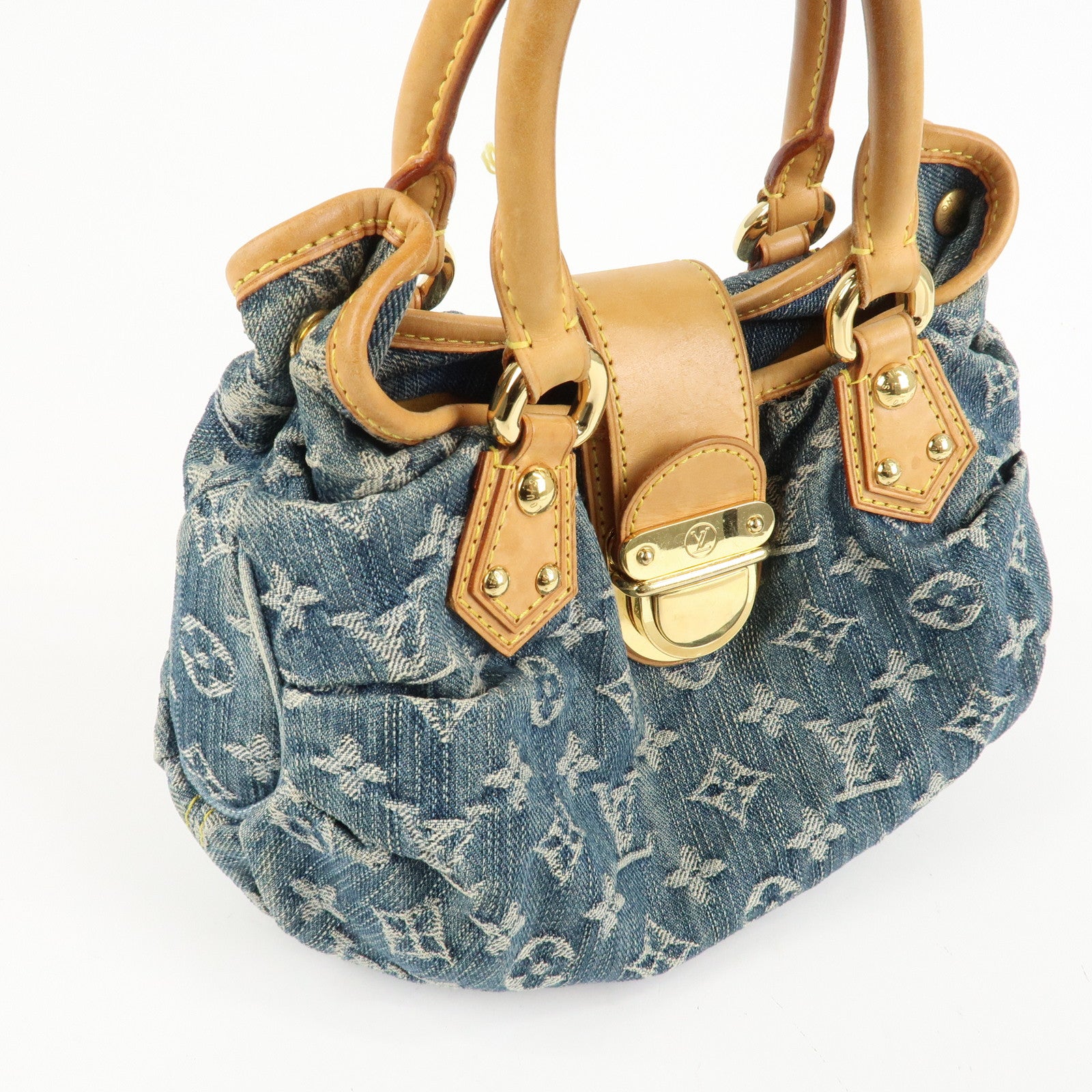 Louis Vuitton Monogram Denim Pleaty Hand Bag Blue M95020 Used