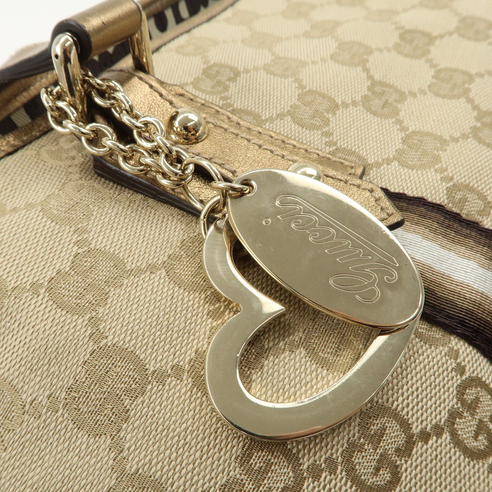 GUCCI Sherry GG Canvas Leather Tote Bag Beige Gold 137396 Used