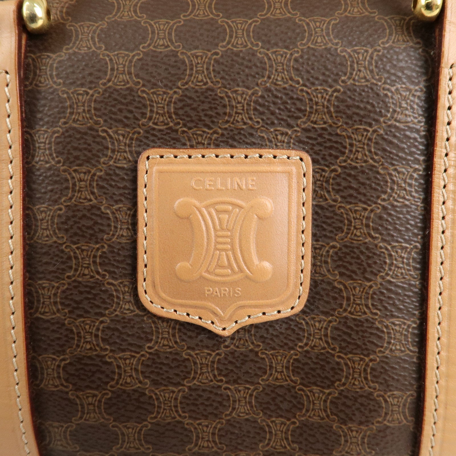 CELINE Macadam PVC Leather Boston Bag Hand Bag Brown Used