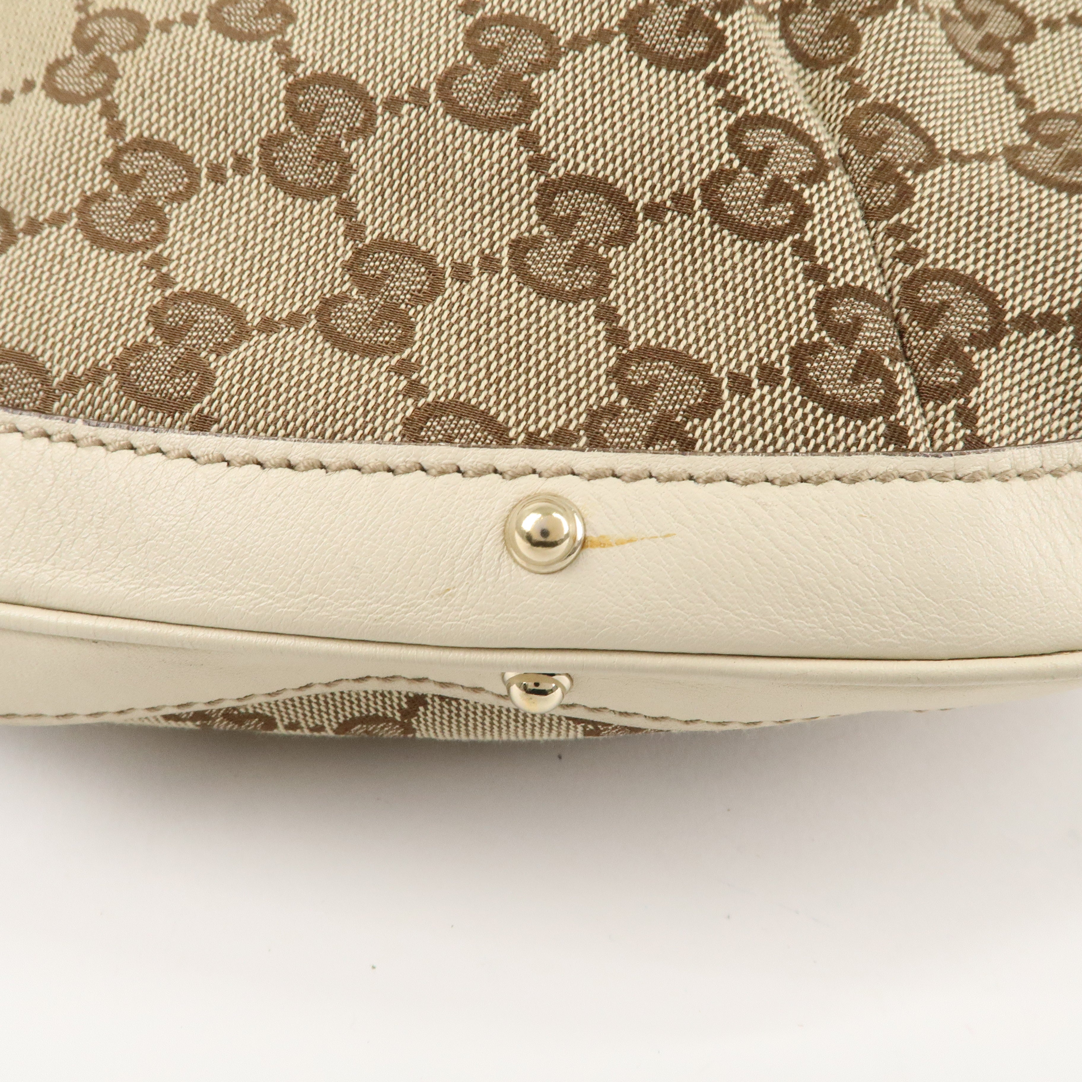 GUCCI GG Canvas Leather Shoulder Bag Beige Ivory 159406