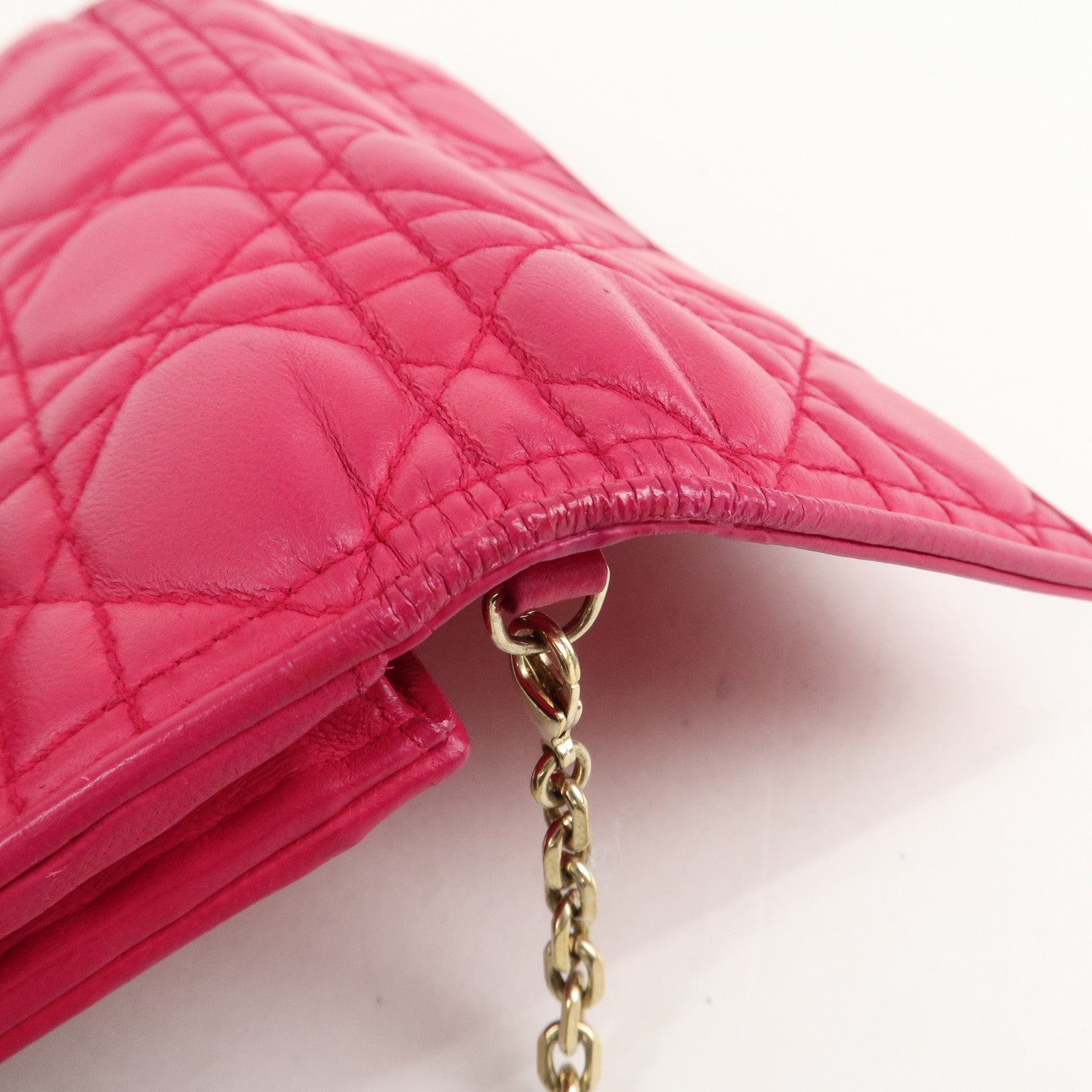 Christian Dior Cannage Leather Chain Long Wallet Pink