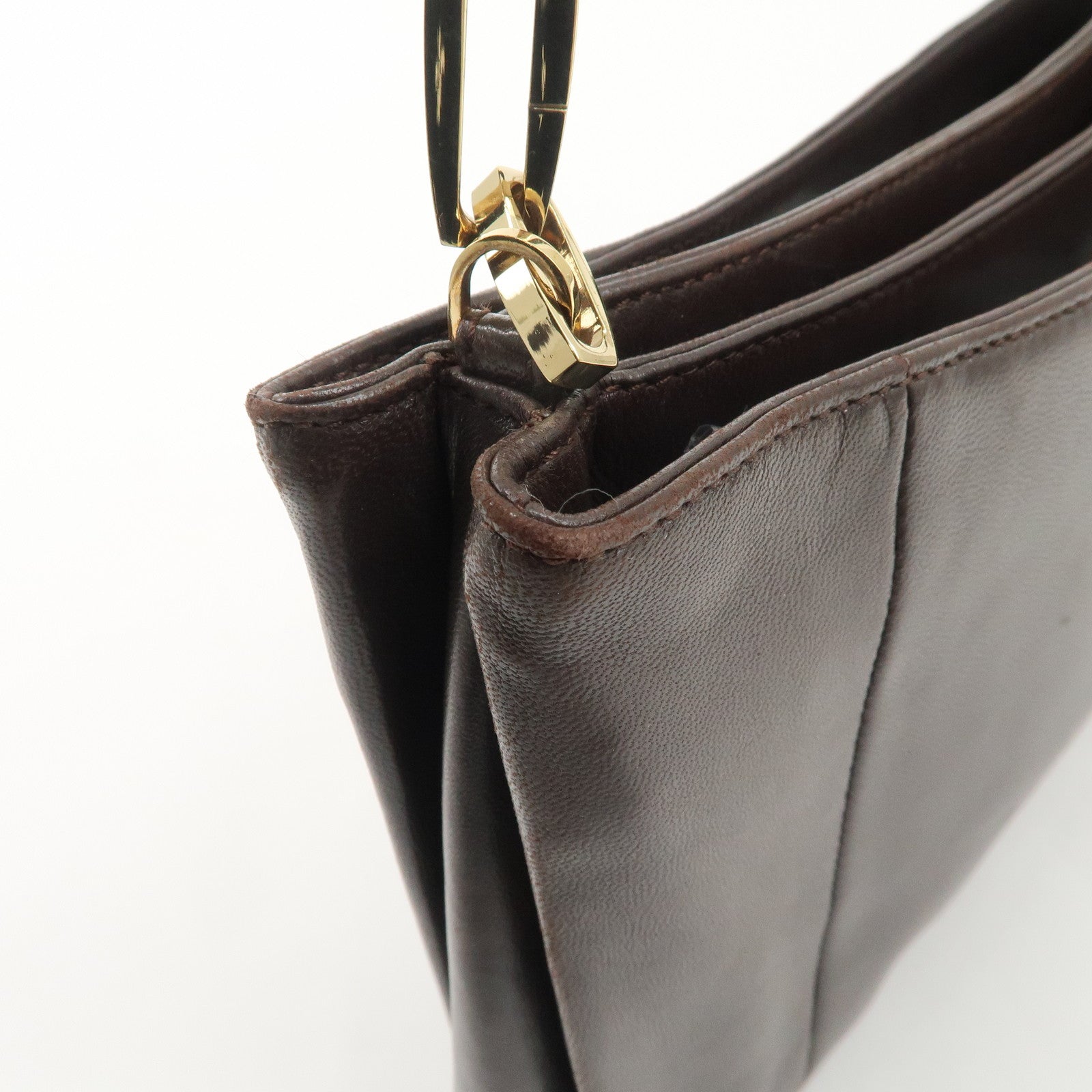 LOEWE Anagram Leather Shoulder Bag Hand Bag Gold HDW  Brown Used